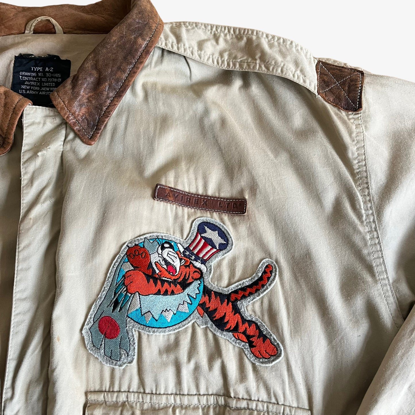 Vintage 80s AVIREX 1987 China Doll Kunming 1944 Back Graphic Pilot Bomber Jacket Uncle Sam Tiger - Casspios Dream