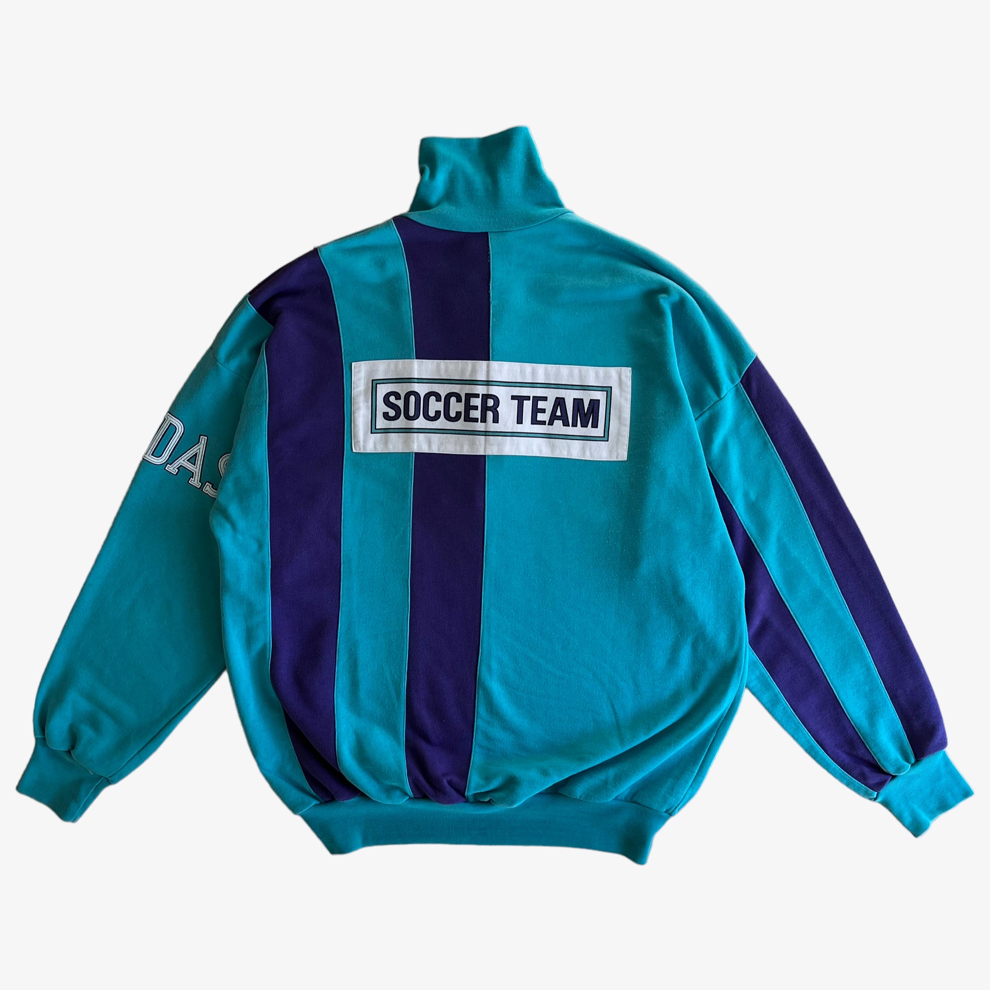 Vintage 80s Adidas Soccer Team Blue Quarter Zip Fleece Back - Casspios Dream