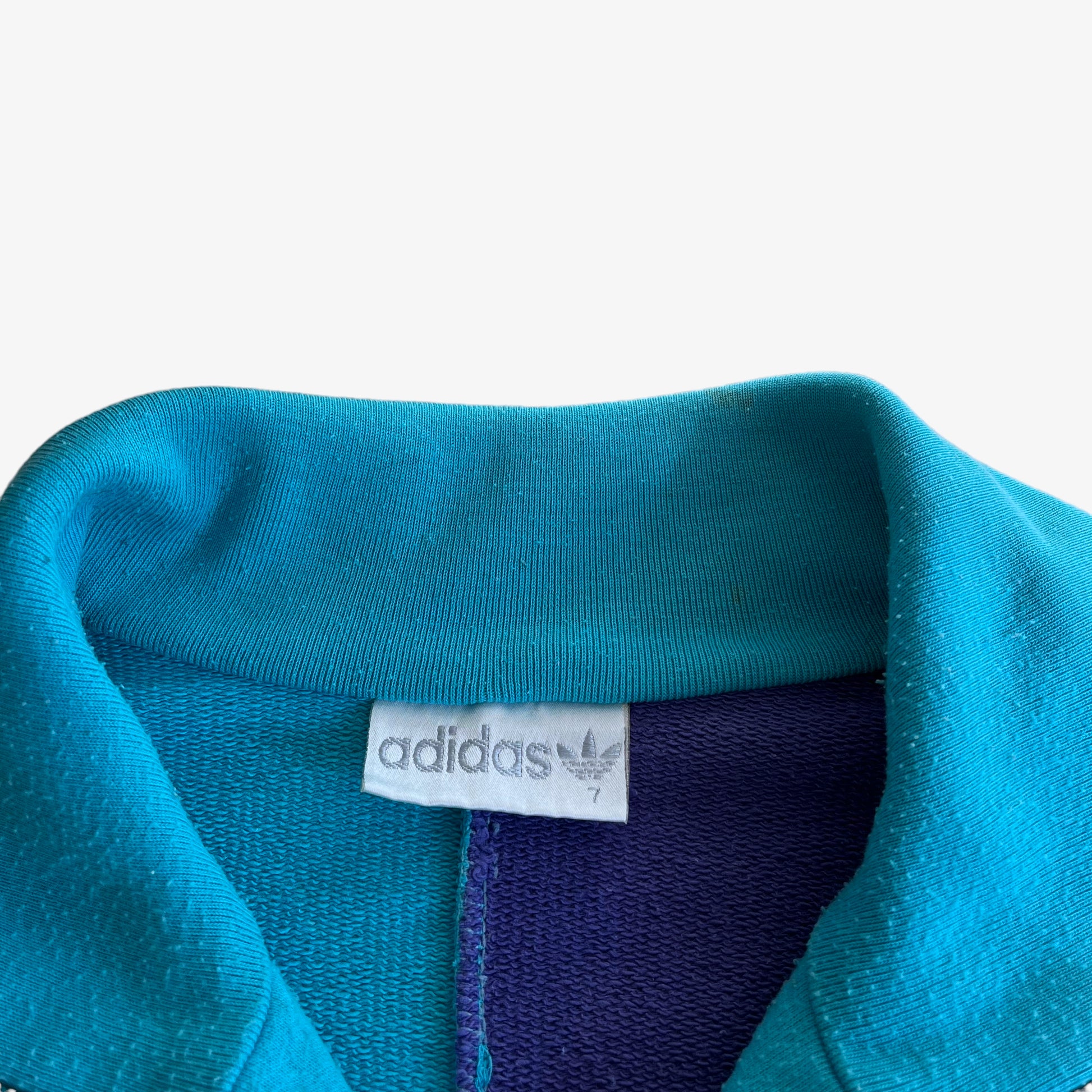 Vintage 80s Adidas Soccer Team Blue Quarter Zip Fleece Label - Casspios Dream