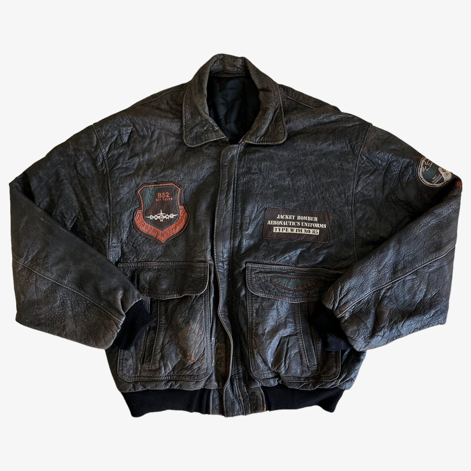 Vintage 80s Aeronautics Uniform Black Leather Pilot Jacket - Casspios Dream