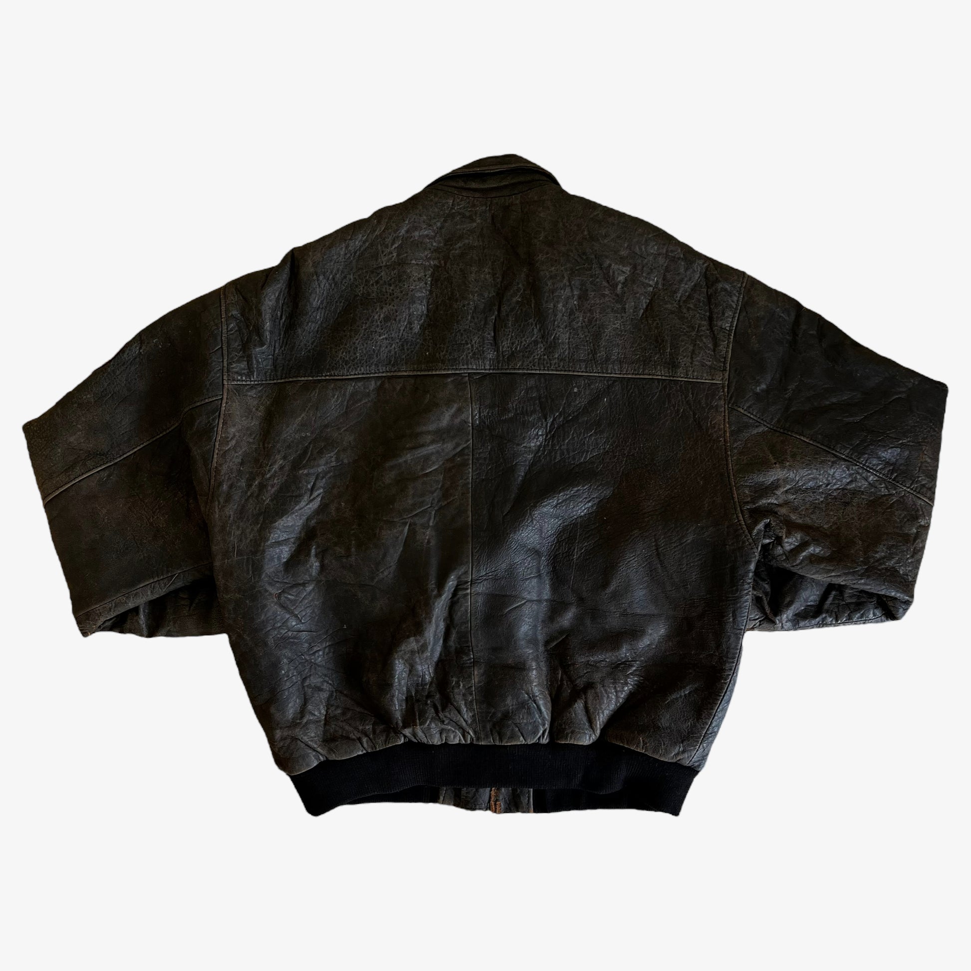 Vintage 80s Aeronautics Uniform Black Leather Pilot Jacket Back - Casspios Dream