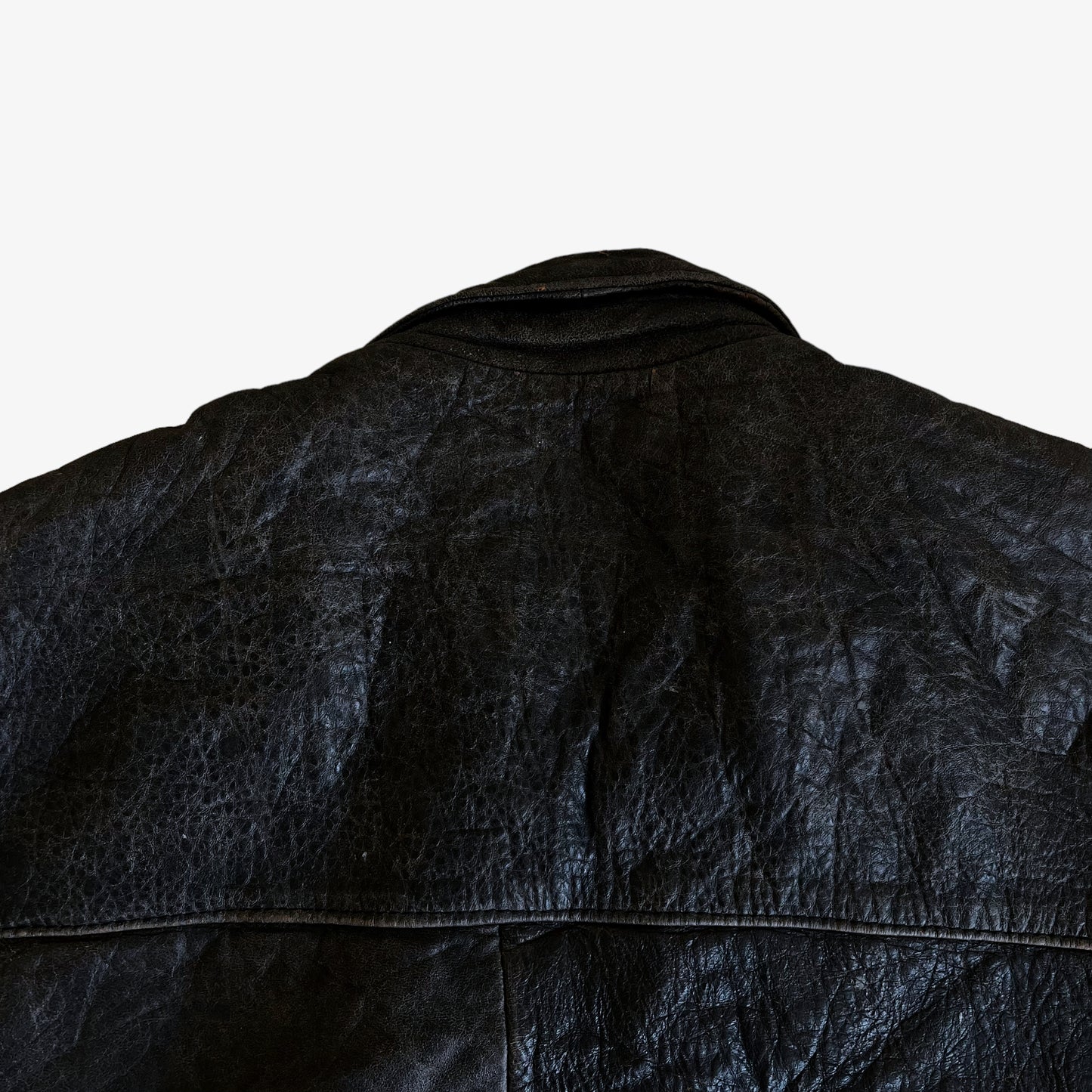 Vintage 80s Aeronautics Uniform Black Leather Pilot Jacket Back Collar - Casspios Dream