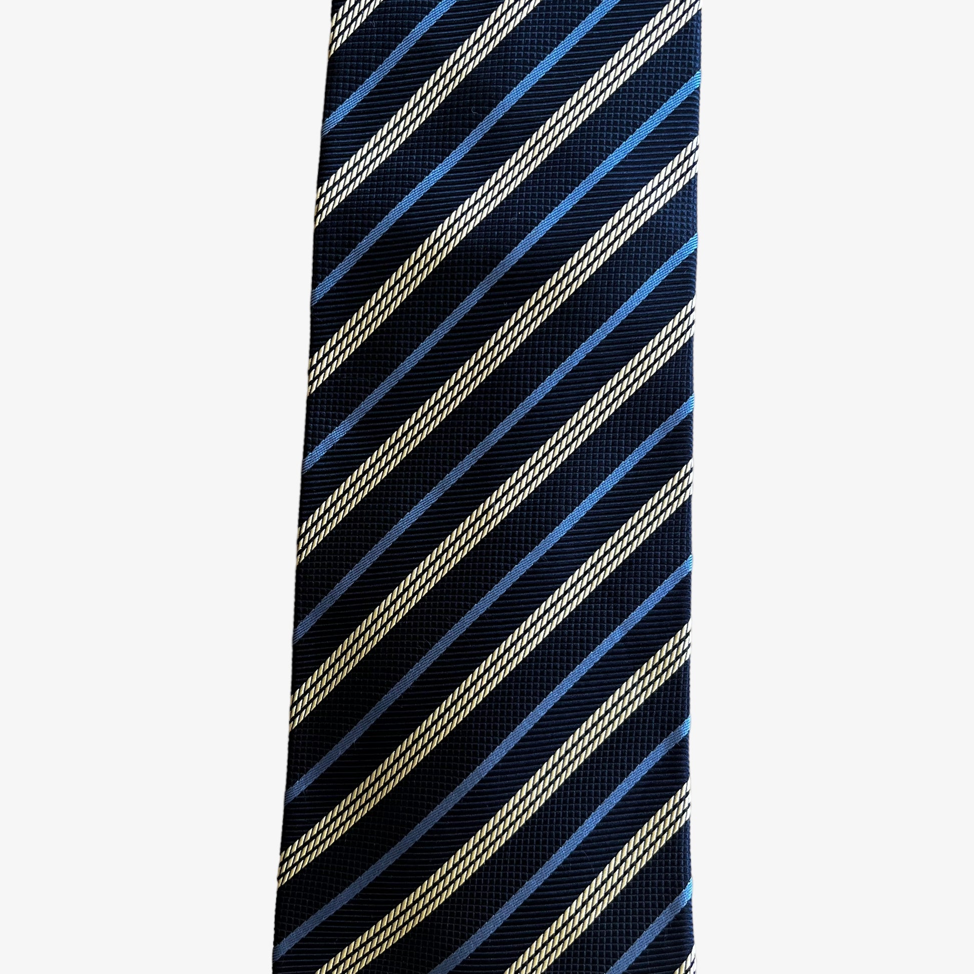 Vintage 80s Aquascutum Navy Blue Striped Silk Tie Pattern - Casspios Dream