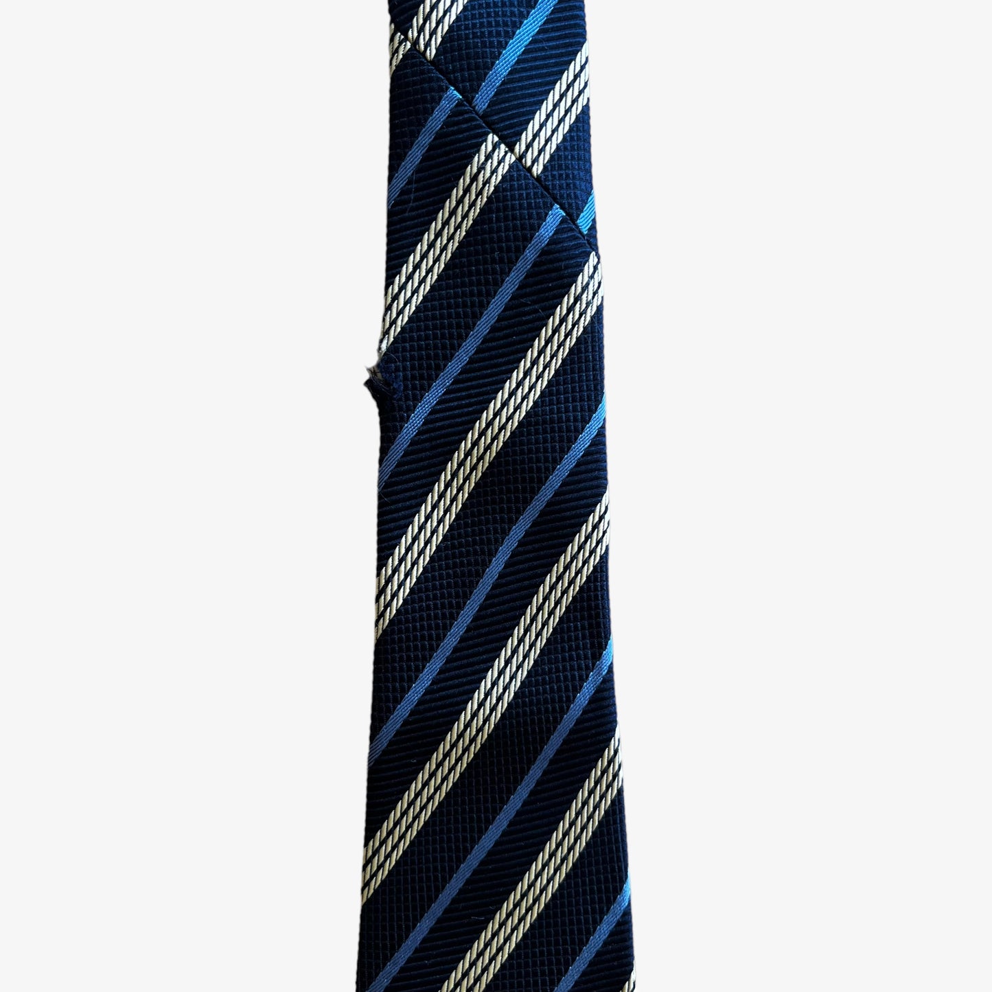 Vintage 80s Aquascutum Navy Blue Striped Silk Tie Wear - Casspios Dream