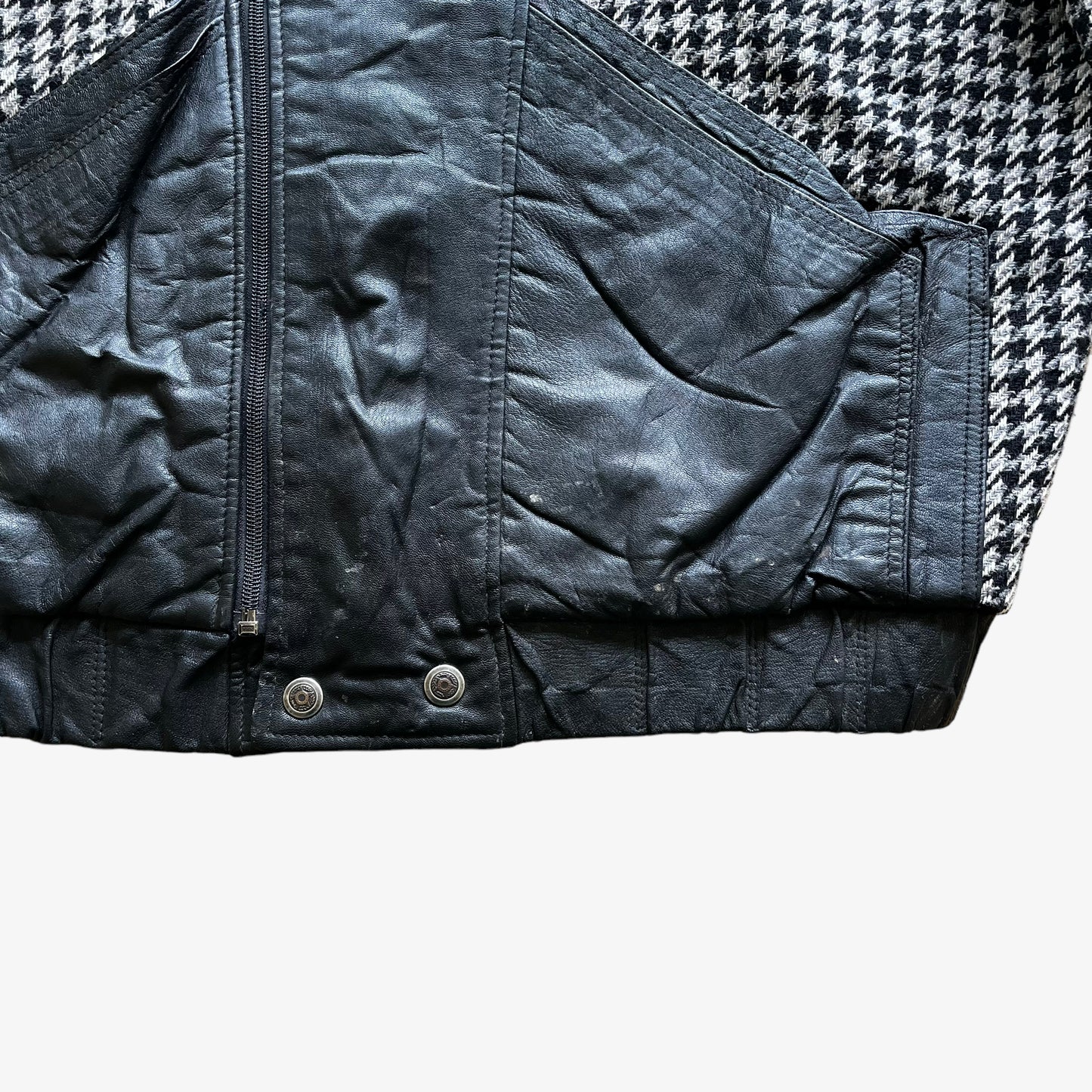 Bellucci Black & White Dogtooth Leather Blend Biker Jacket Button - Casspios Dream
