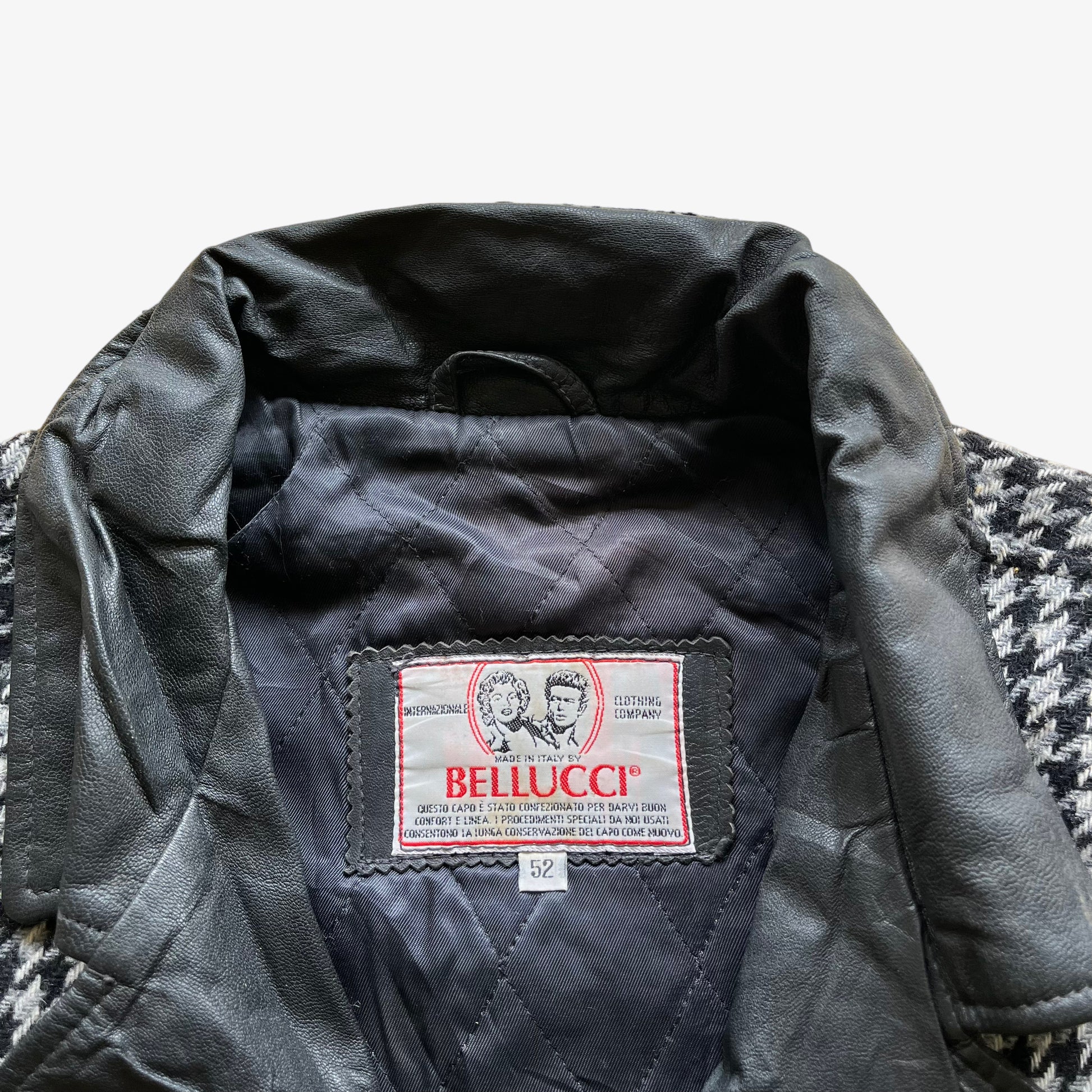 Bellucci Black & White Dogtooth Leather Blend Biker Jacket Label - Casspios Dream
