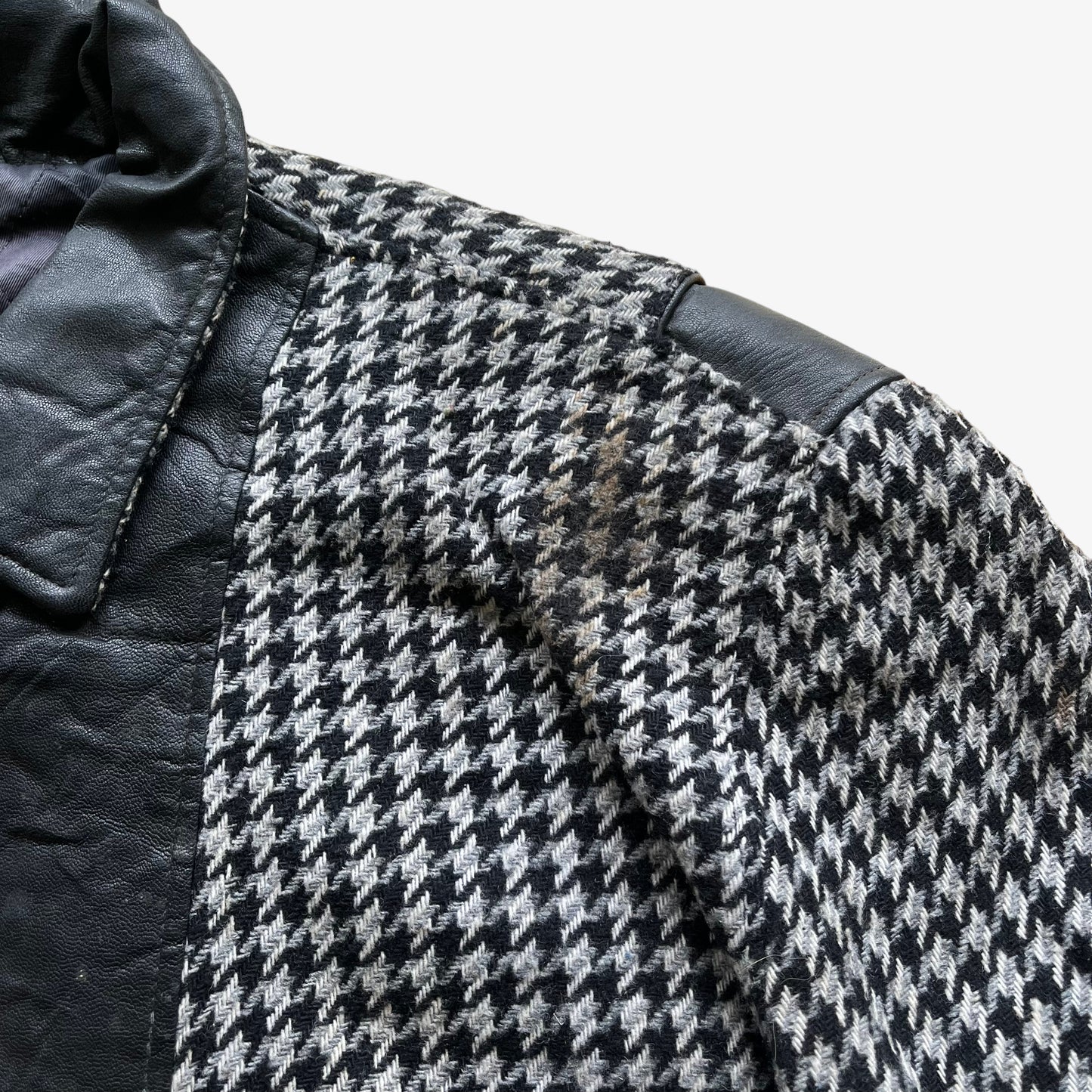 Bellucci Black & White Dogtooth Leather Blend Biker Jacket Mark - Casspios Dream