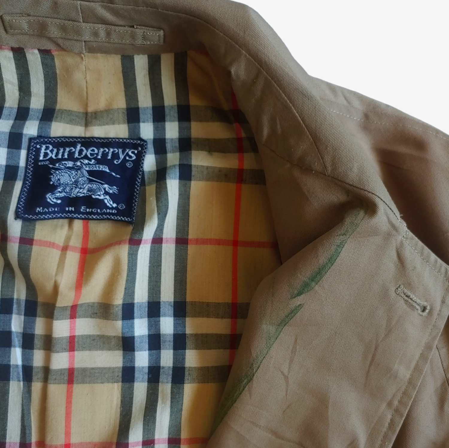 Vintage 80s Burberry Beige Tan Trench Coat With Nova Check Lining Mark - Casspios Dream