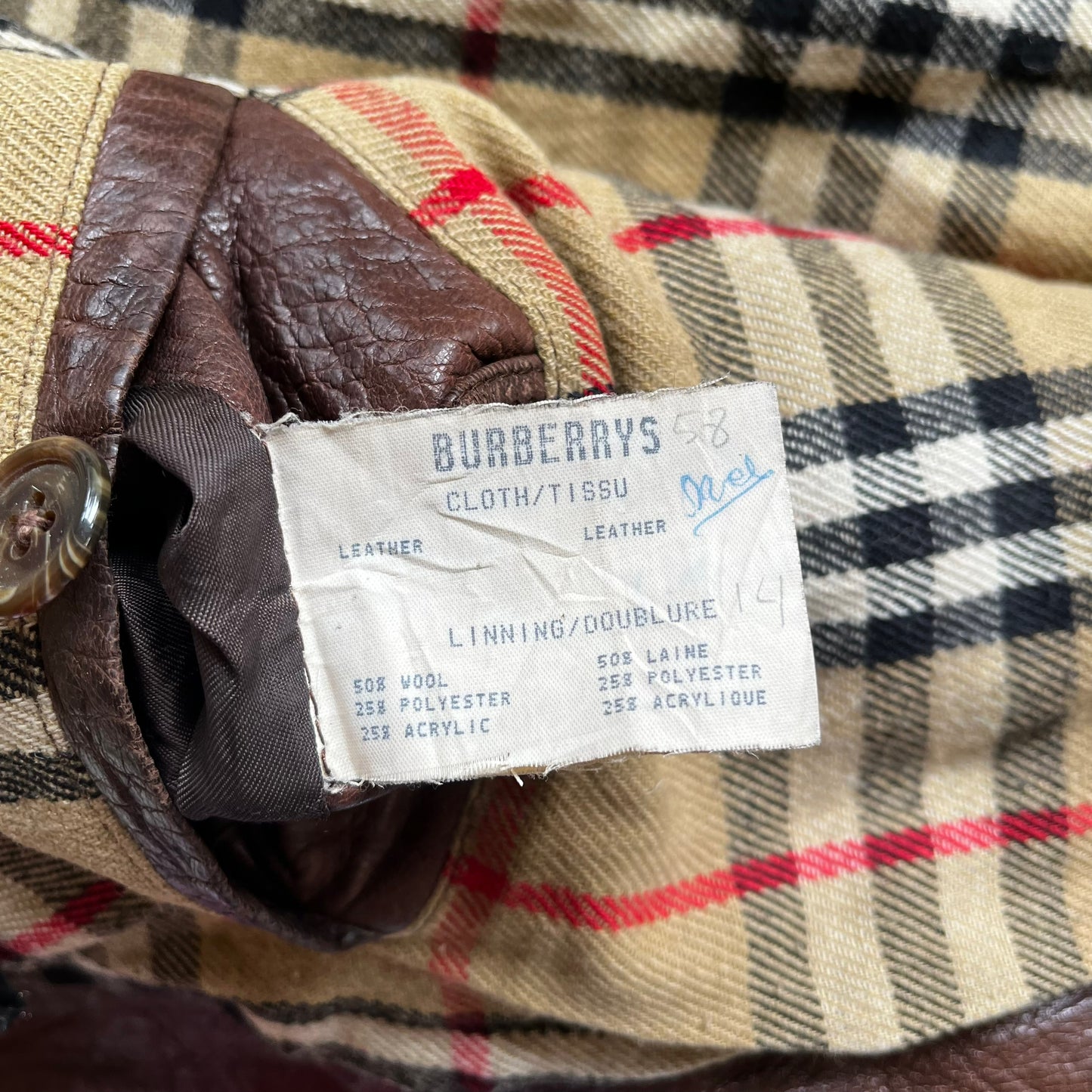Vintage 80s Burberry Brown Leather Utility Jacket Inside Label - Casspios Dream