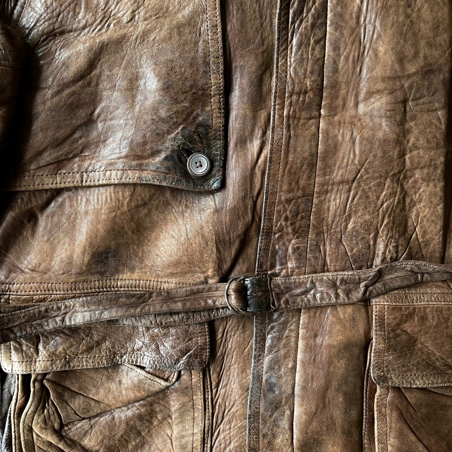 Vintage 80s Burberry Brown Leather Utility Jacket Mark - Casspios Dream