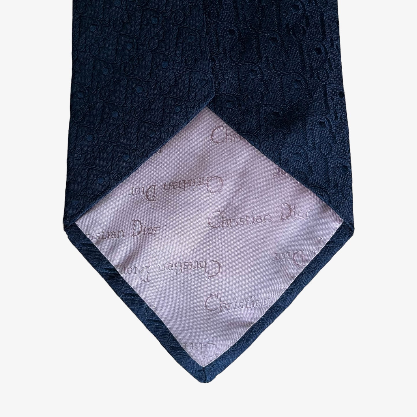 Vintage 80s Christian Dior Embossed Spell Out Silk Tie Back - Casspios Dream