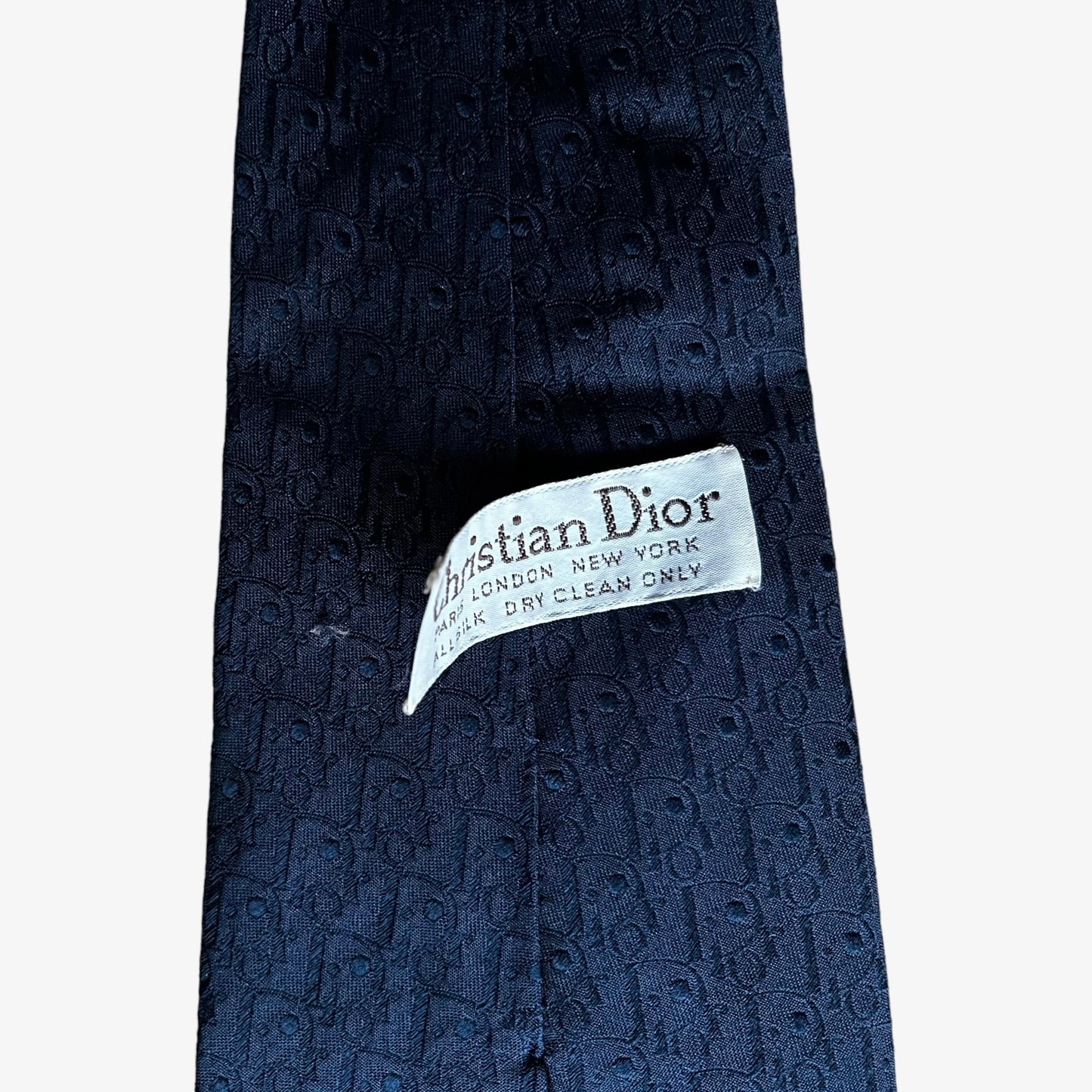 Vintage 80s Christian Dior Embossed Spell Out Silk Tie Wear - Casspios Dream