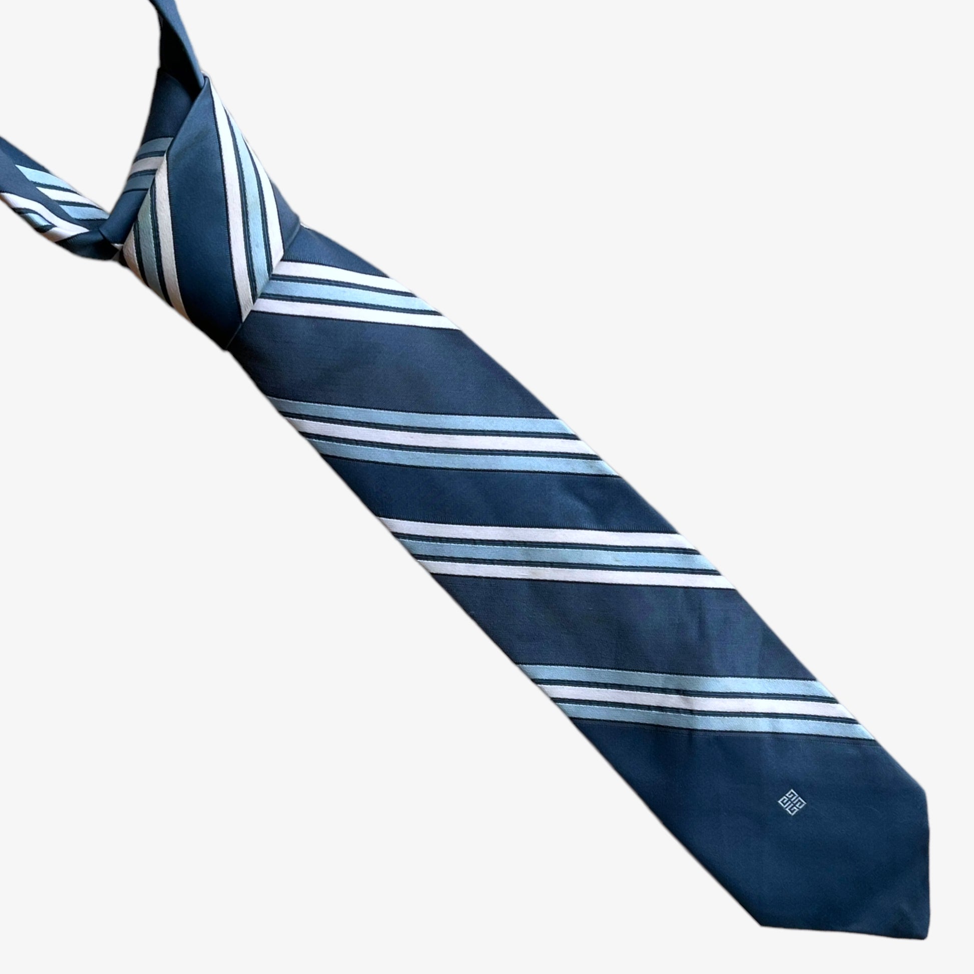 Vintage 80s Givenchy Gentleman Blue Striped Silk Tie - Casspios Dream