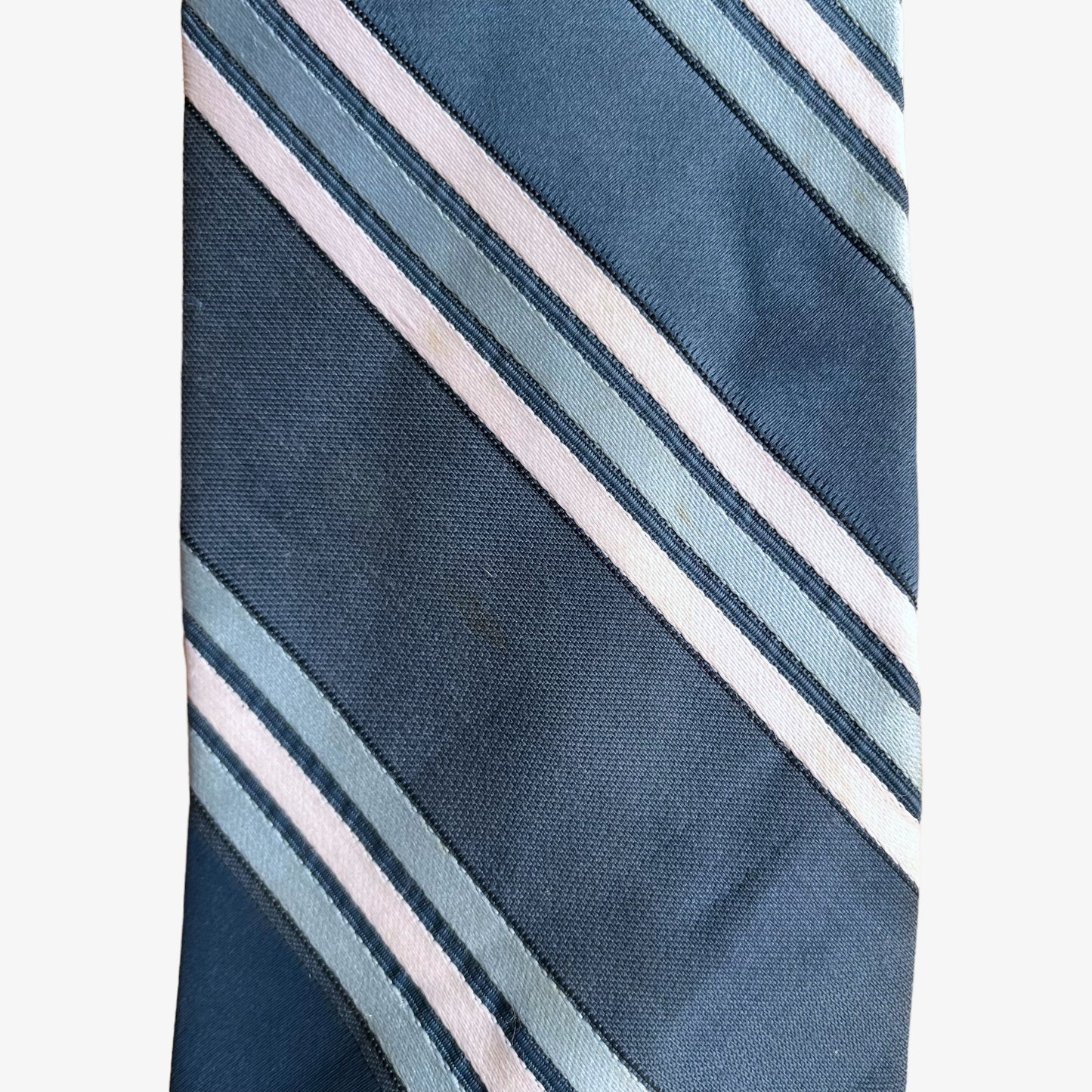 Vintage 80s Givenchy Gentleman Blue Striped Silk Tie Mark - Casspios Dream