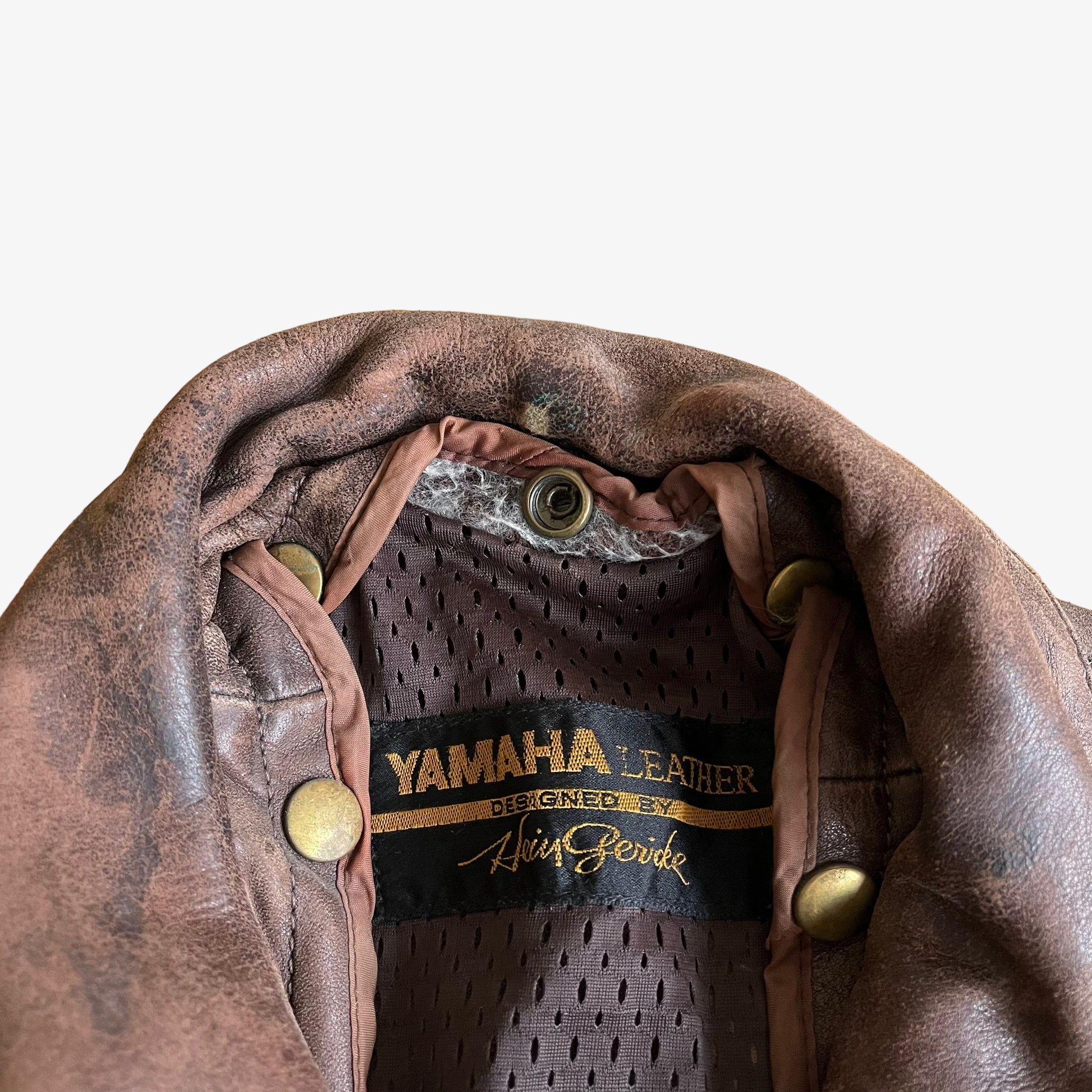 Vintage 80s Hein Gericke Yamaha Brown Leather Biker Jacket Label - Casspios Dream