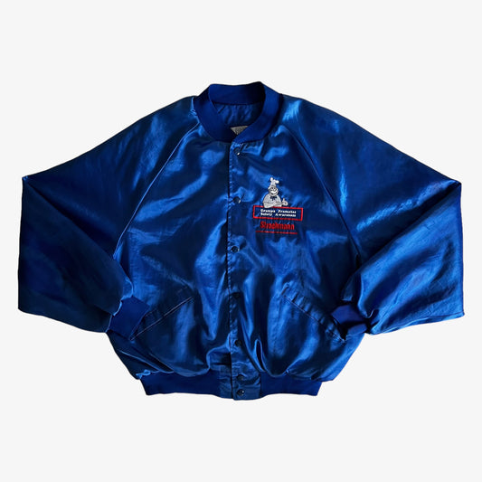 Vintage 80s King Louie Pro Fit Grampa Promotes Safety Awareness Blue Satin Jacket - Casspios Dream