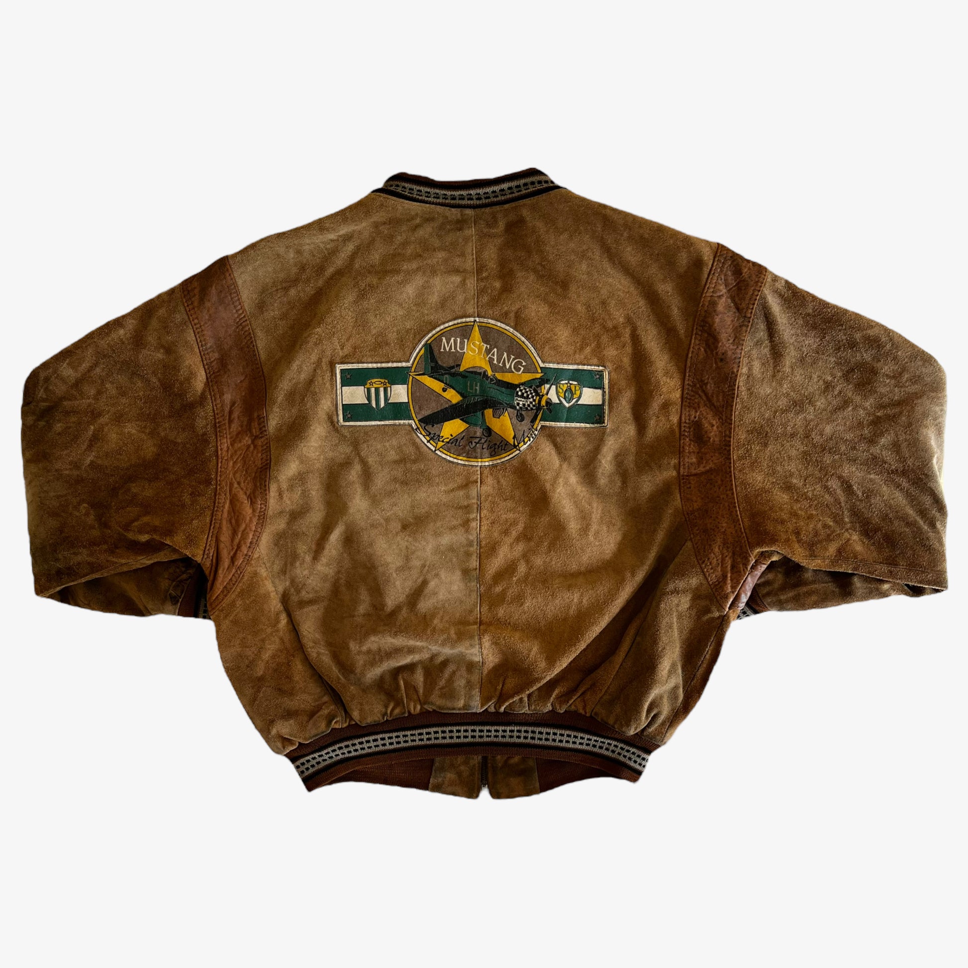 Vintage 80s Mustang Danton Airbase Brown Leather Pilot Jacket Back - Casspios Dream