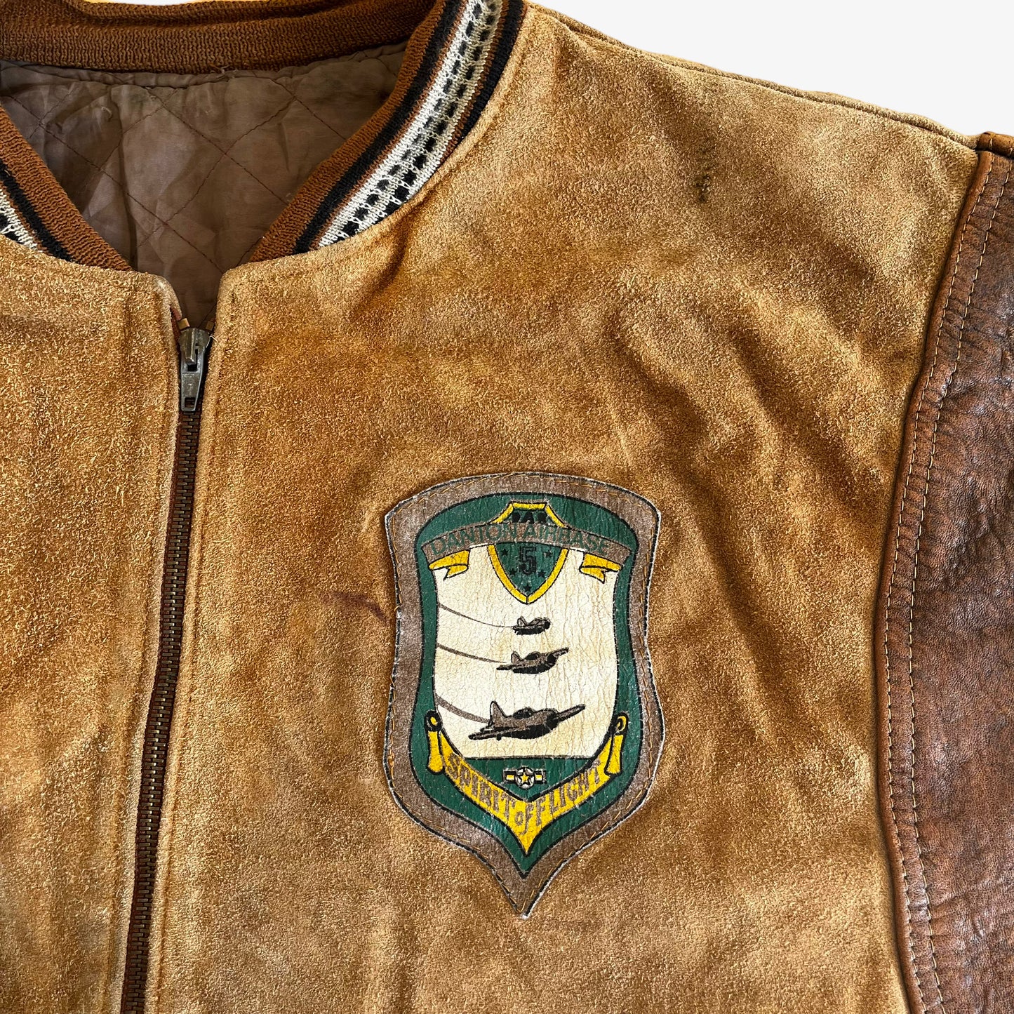Vintage 80s Mustang Danton Airbase Brown Leather Pilot Jacket Badge - Casspios Dream