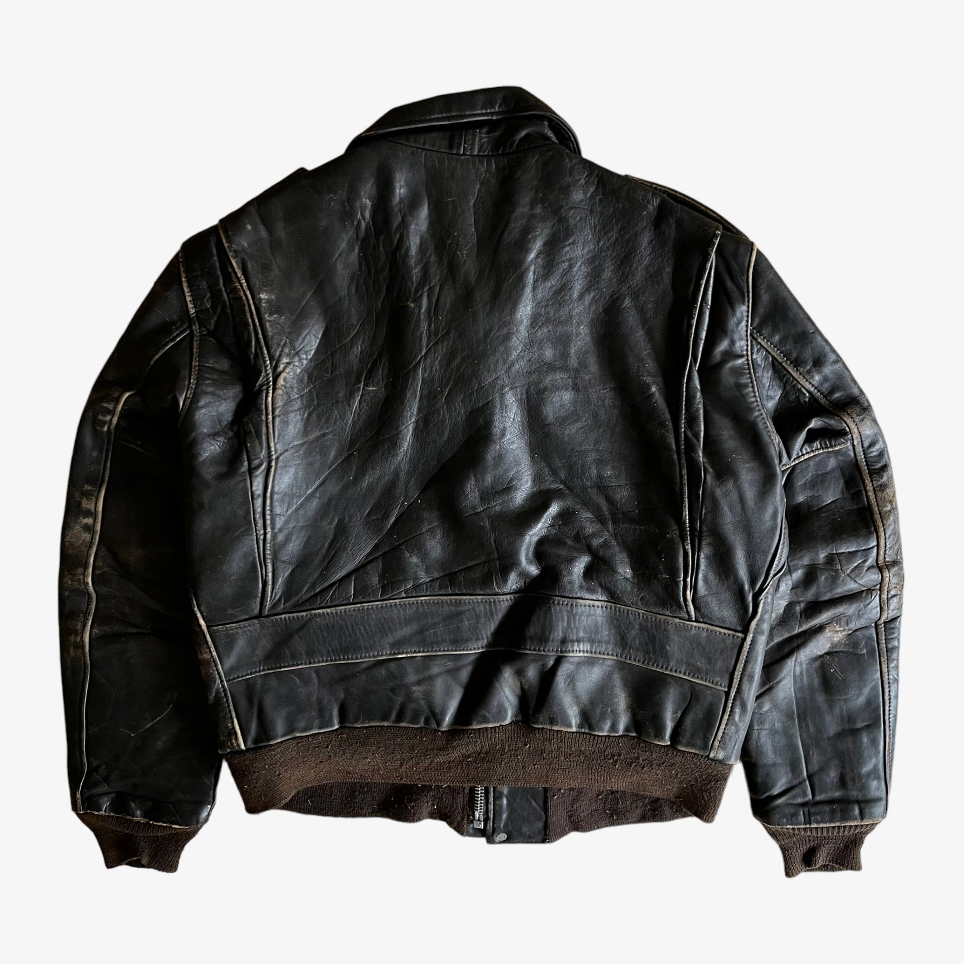 Vintage 80s Schott Dark Brown Leather Pilot Jacket Back - Casspios Dream