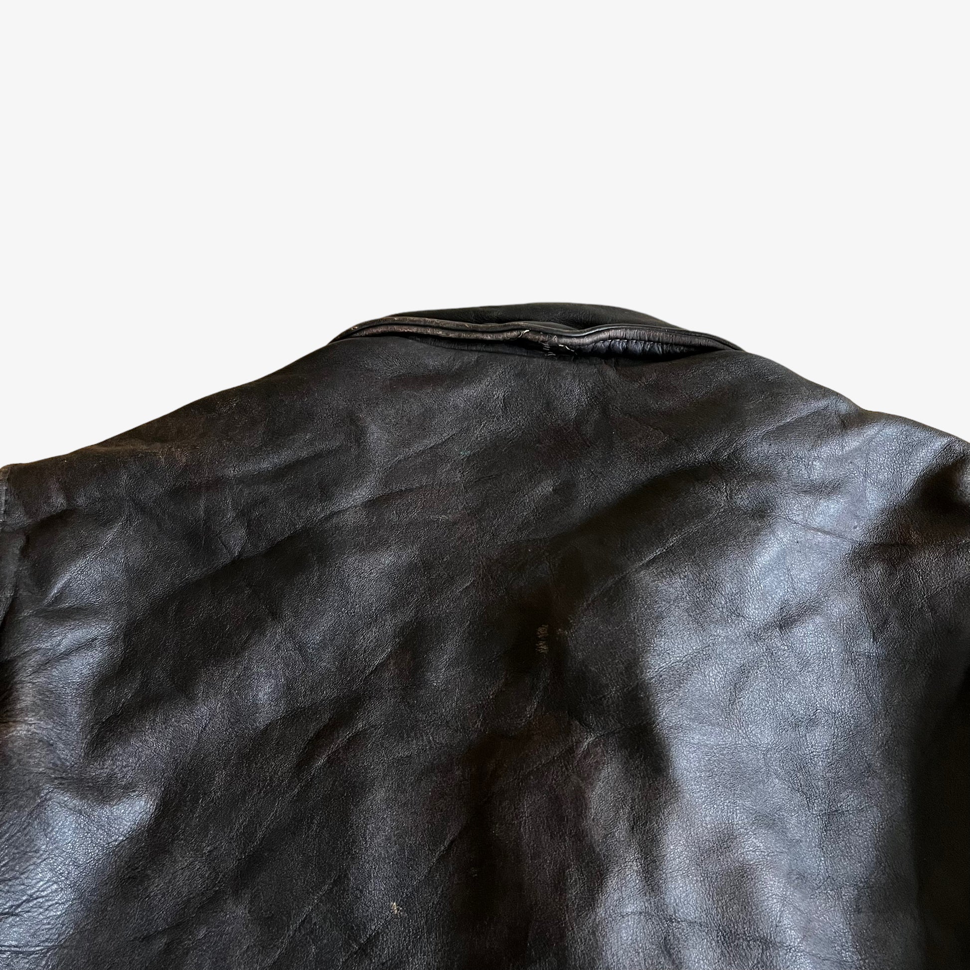 Vintage 80s Schott Dark Brown Leather Pilot Jacket Back Collar - Casspios Dream