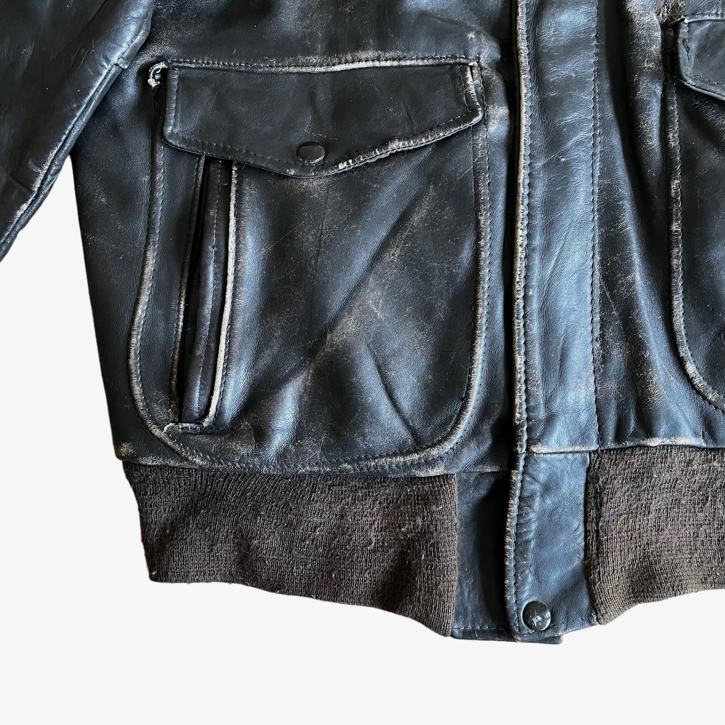 Vintage 80s Schott Dark Brown Leather Pilot Jacket Hem - Casspios Dream