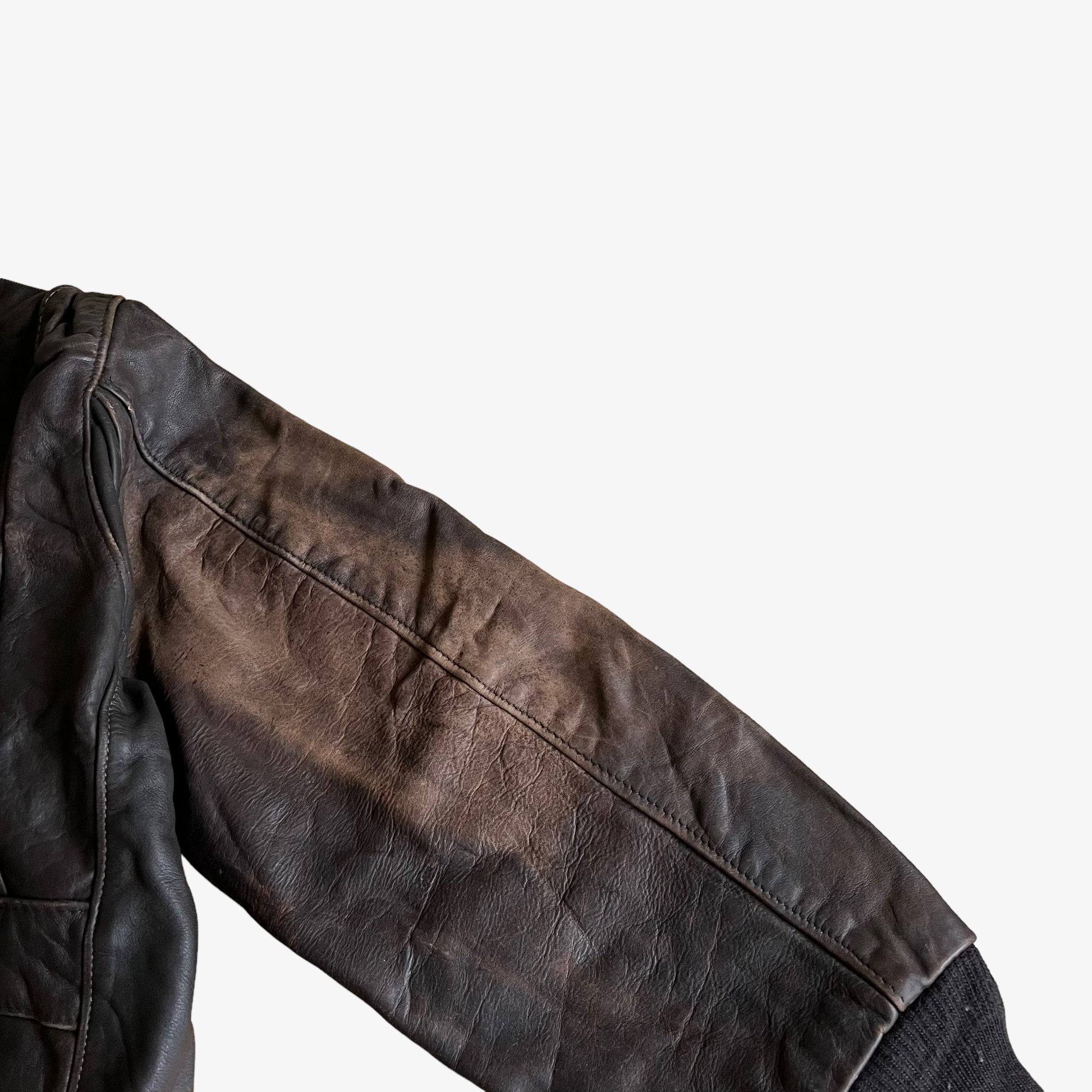Vintage 80s Schott Dark Brown Leather Pilot Jacket Sleeve - Casspios Dream