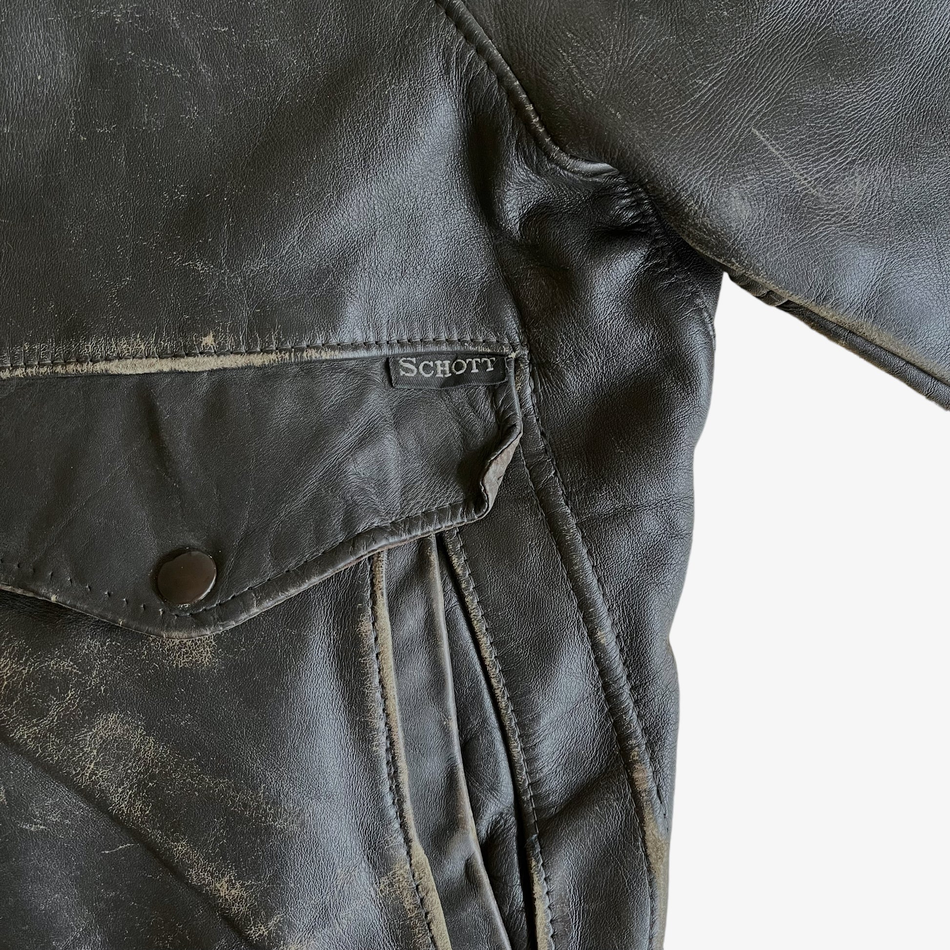 Vintage 80s Schott Dark Brown Leather Pilot Jacket Tag - Casspios Dream