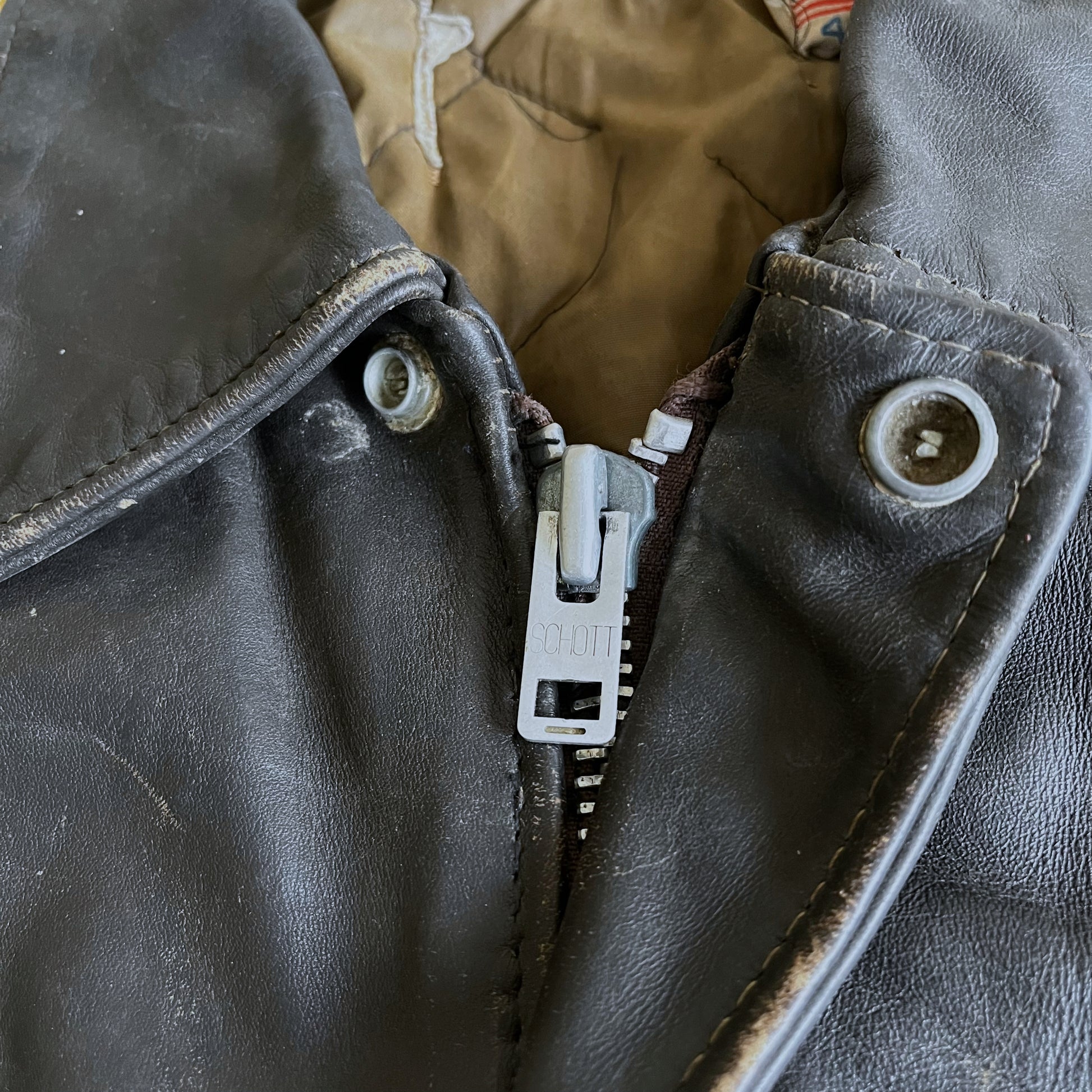 Vintage 80s Schott Dark Brown Leather Pilot Jacket Zip - Casspios Dream