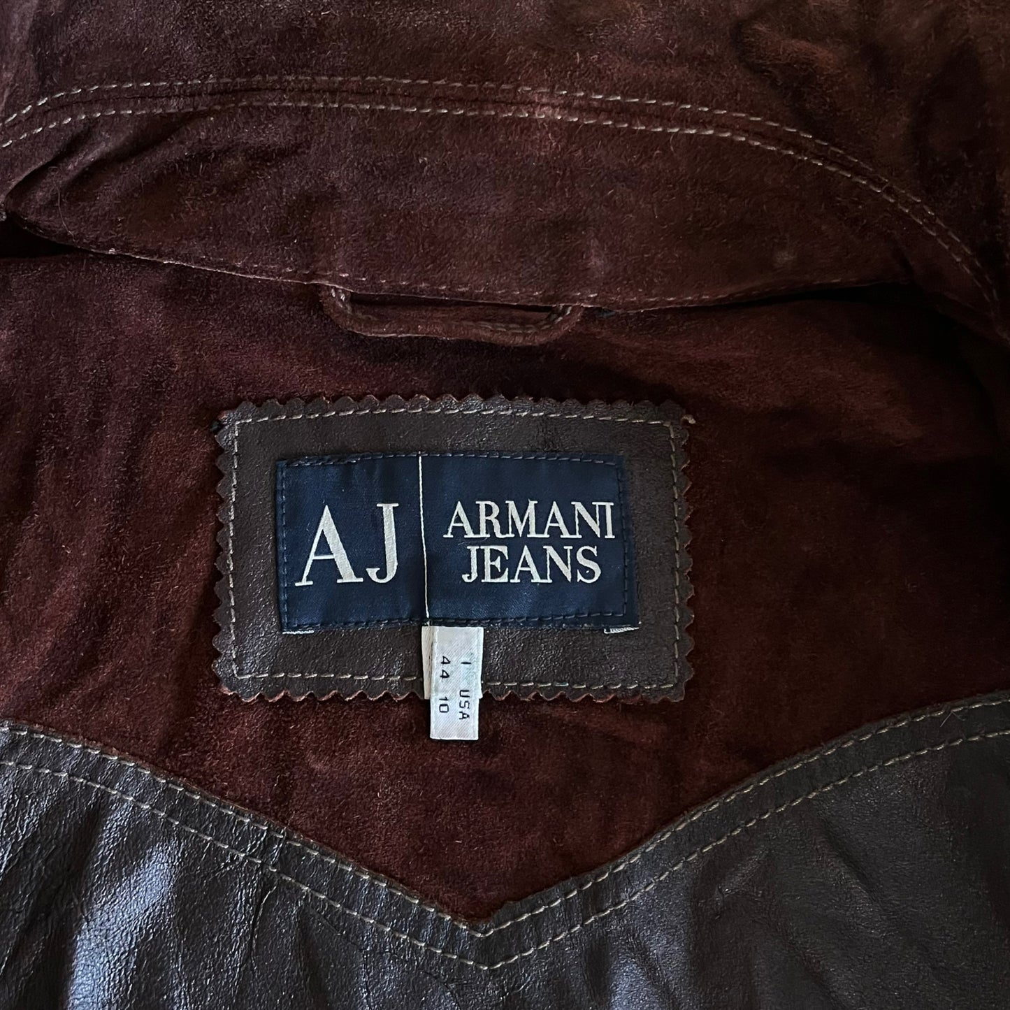 Vintage 80s Womens Armani Jeans Brown Leather Suede Coat Label - Casspios Dream