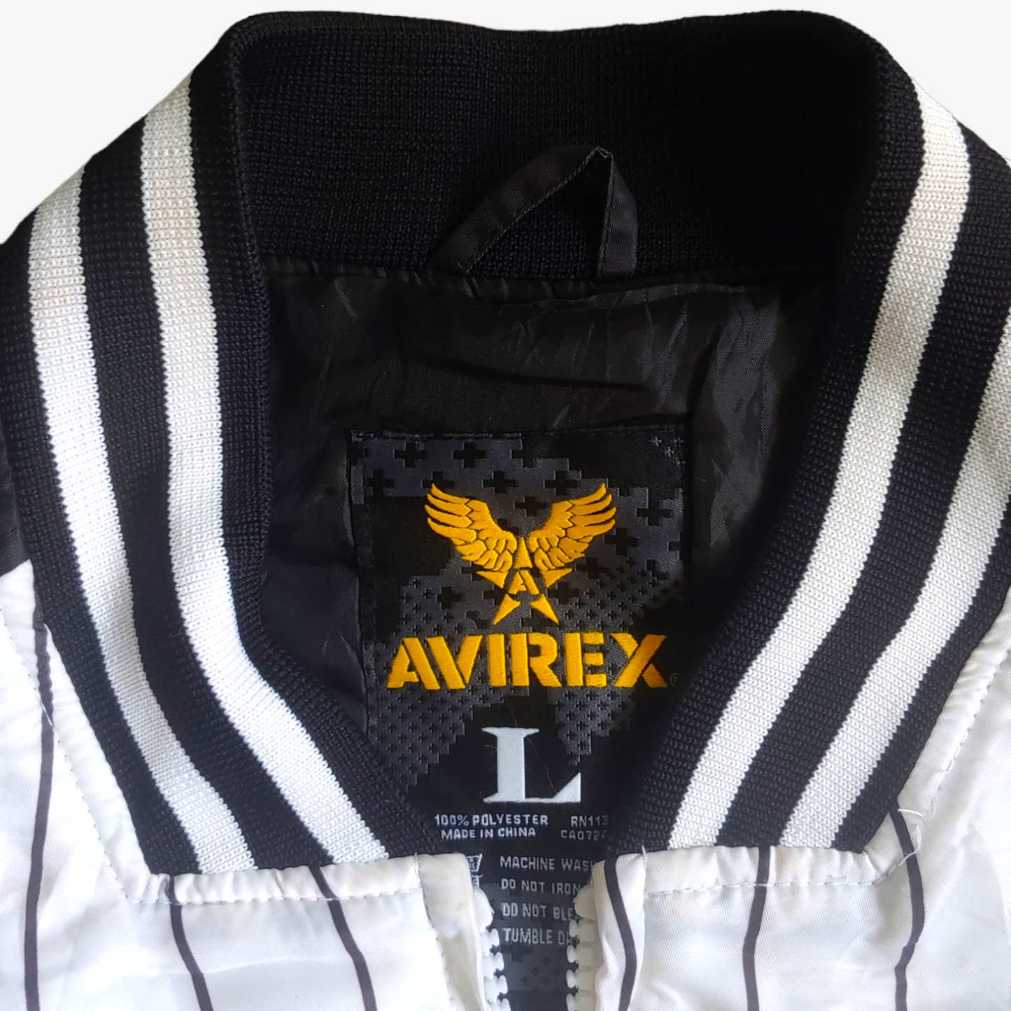 Vintage 90s AVIREX 75 Pinstripe Baseball Varsity Jacket Label - Casspios Dream