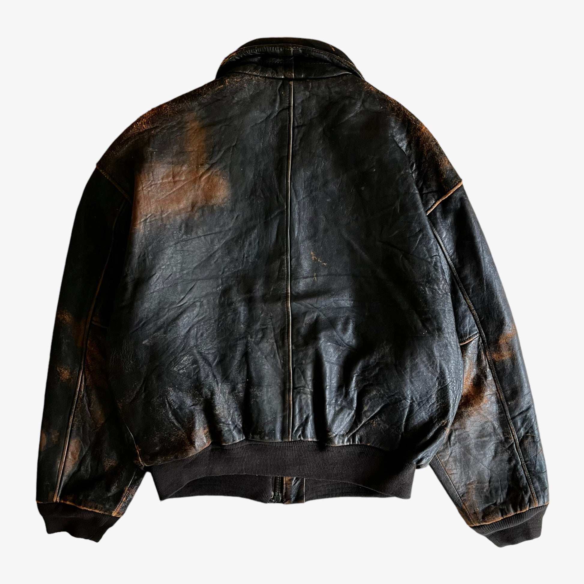  Vintage 90s AVIREX Brown Leather Pilot Jacket Back - Casspios Dream