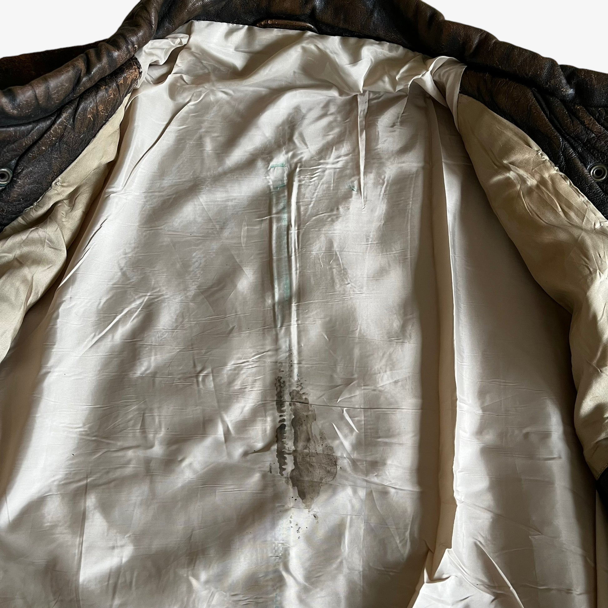 Vintage 90s AVIREX Brown Leather Pilot Jacket Inside Wear - Casspios Dream