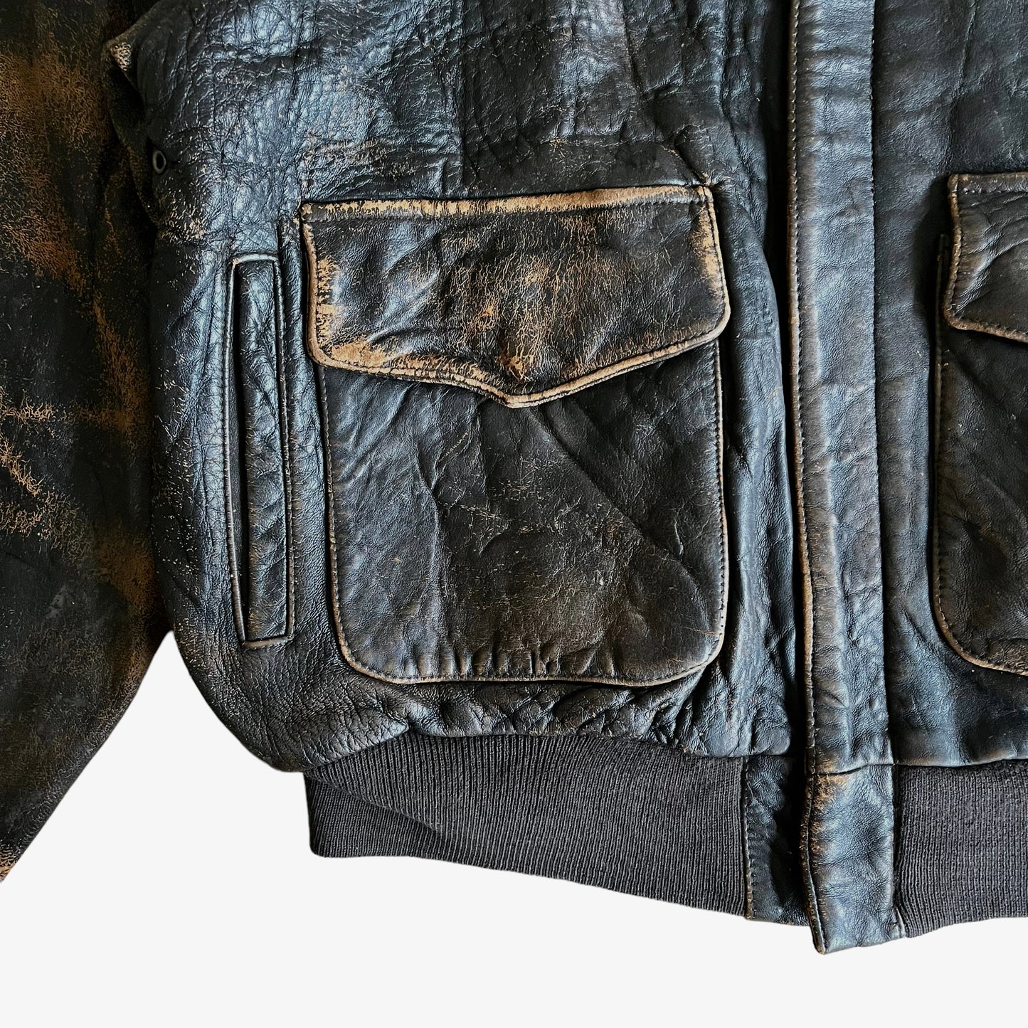 Vintage 90s AVIREX Brown Leather Pilot Jacket Pocket - Casspios Dream