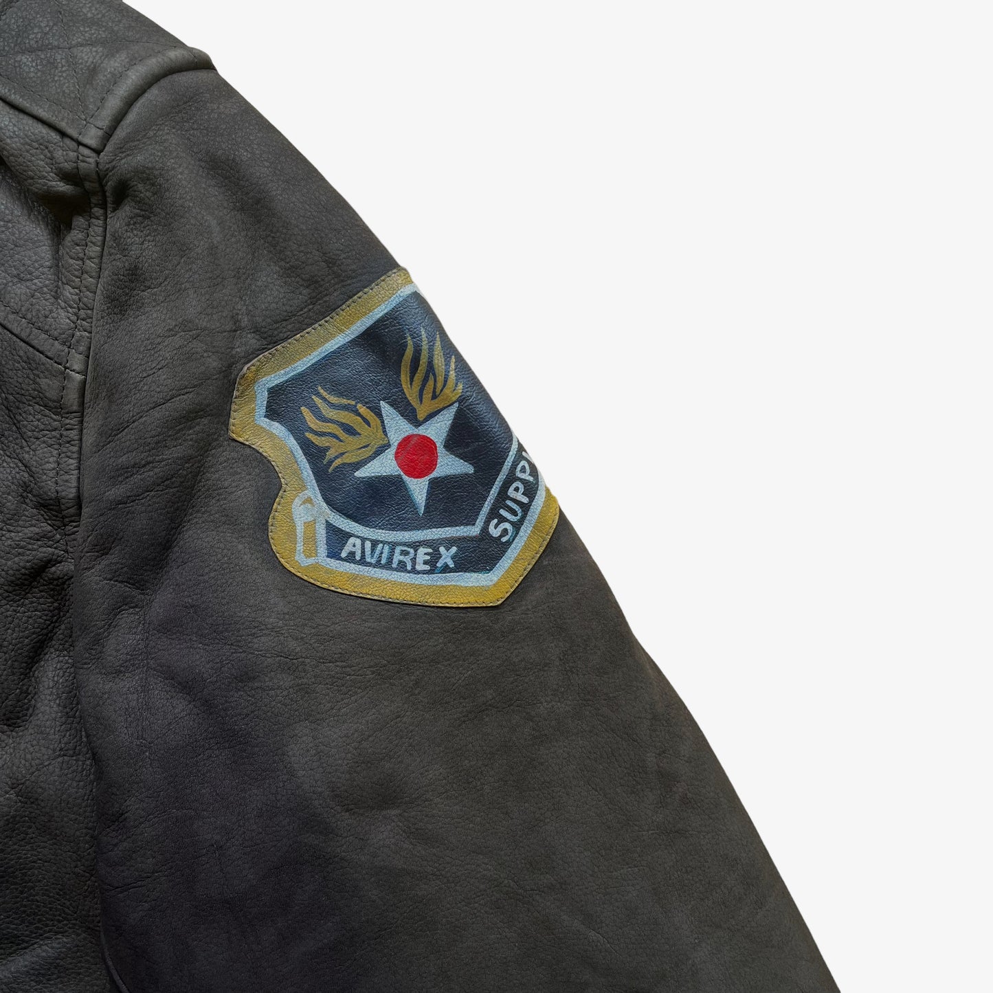 Vintage 90s AVIREX Leather Military Grade Jacket Logo - Casspios Dream
