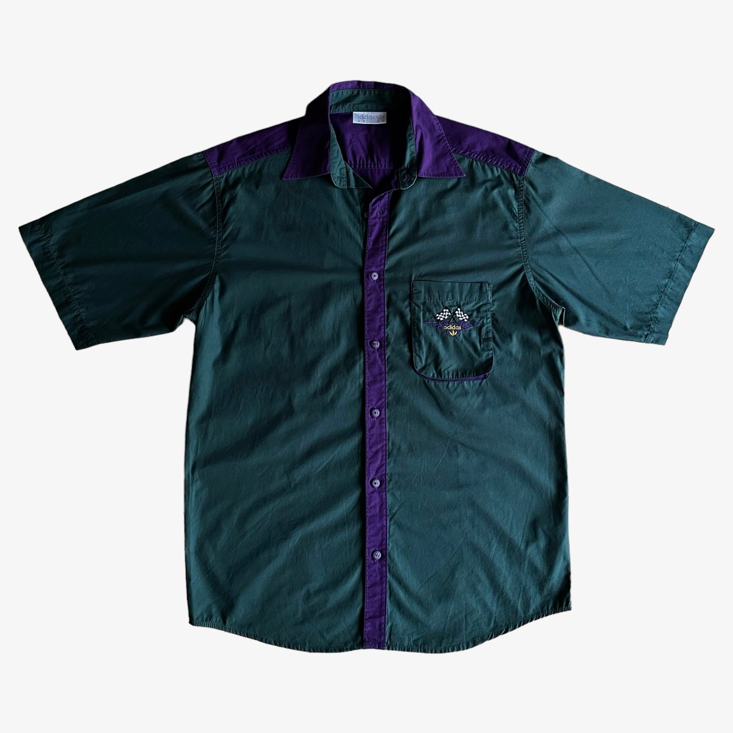 Vintage 90s Adidas Grand Prix Green And Purple Short Sleeve Shirt - Casspios Dream