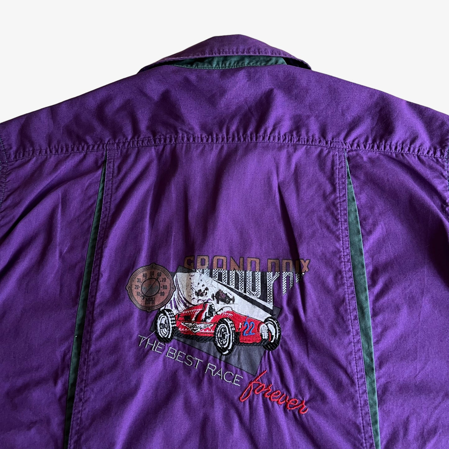 Vintage 90s Adidas Grand Prix Green And Purple Short Sleeve Shirt Back Logo - Casspios Dream