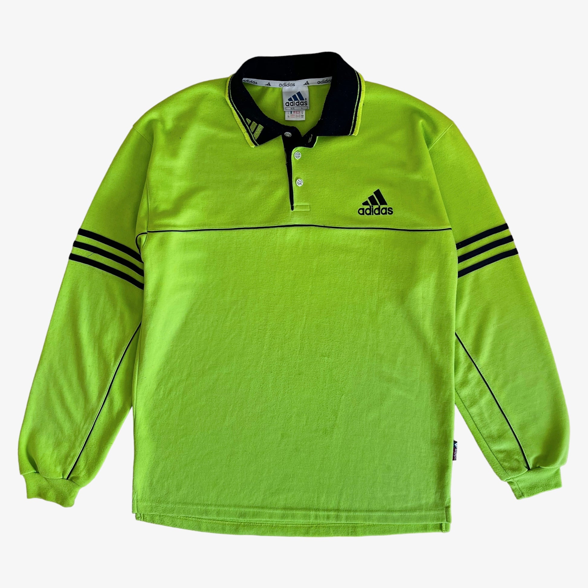 Vintage 90s Adidas Lime Green Rugby Shirt With Back Spell Out - Casspios Dream