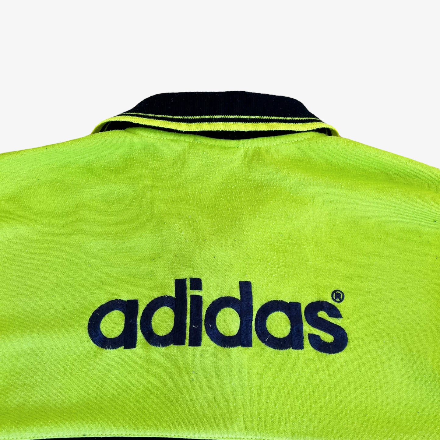 Vintage 90s Adidas Lime Green Rugby Shirt With Back Spell Out Back Logo - Casspios Dream