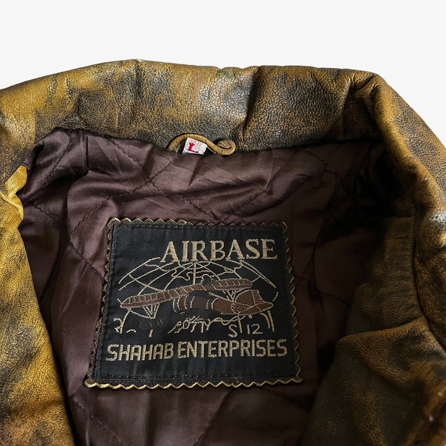 Vintage 90s Airbase Brown Leather Utility Jacket Label - Casspios Dream