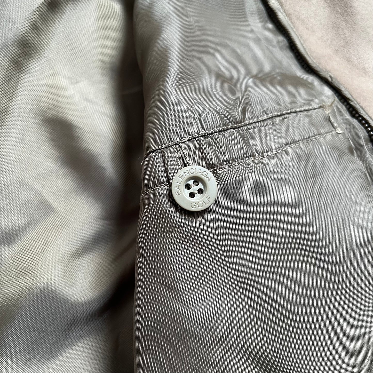 Vintage 90s Balenciaga Golf Leather Suede Jacket Inside Button - Casspios Dream