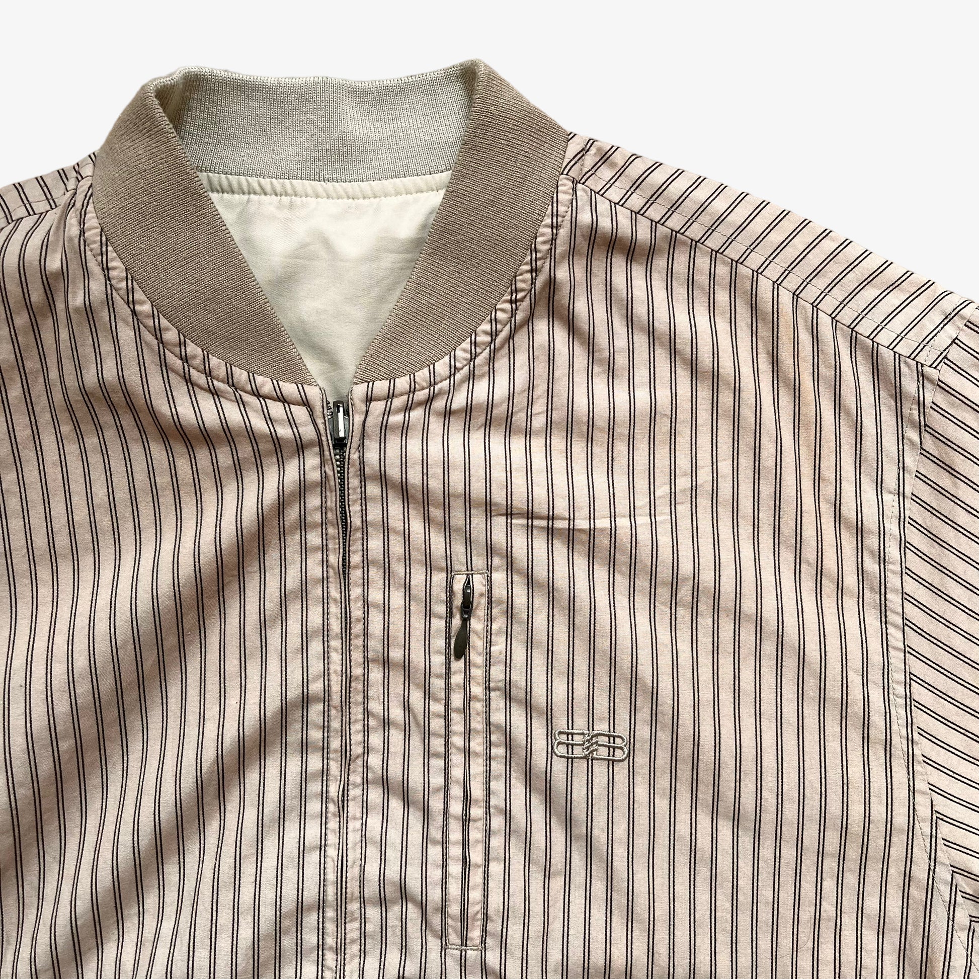 Vintage 90s Balenciaga Reversible Striped Jacket Breast Logo - Casspios Dream