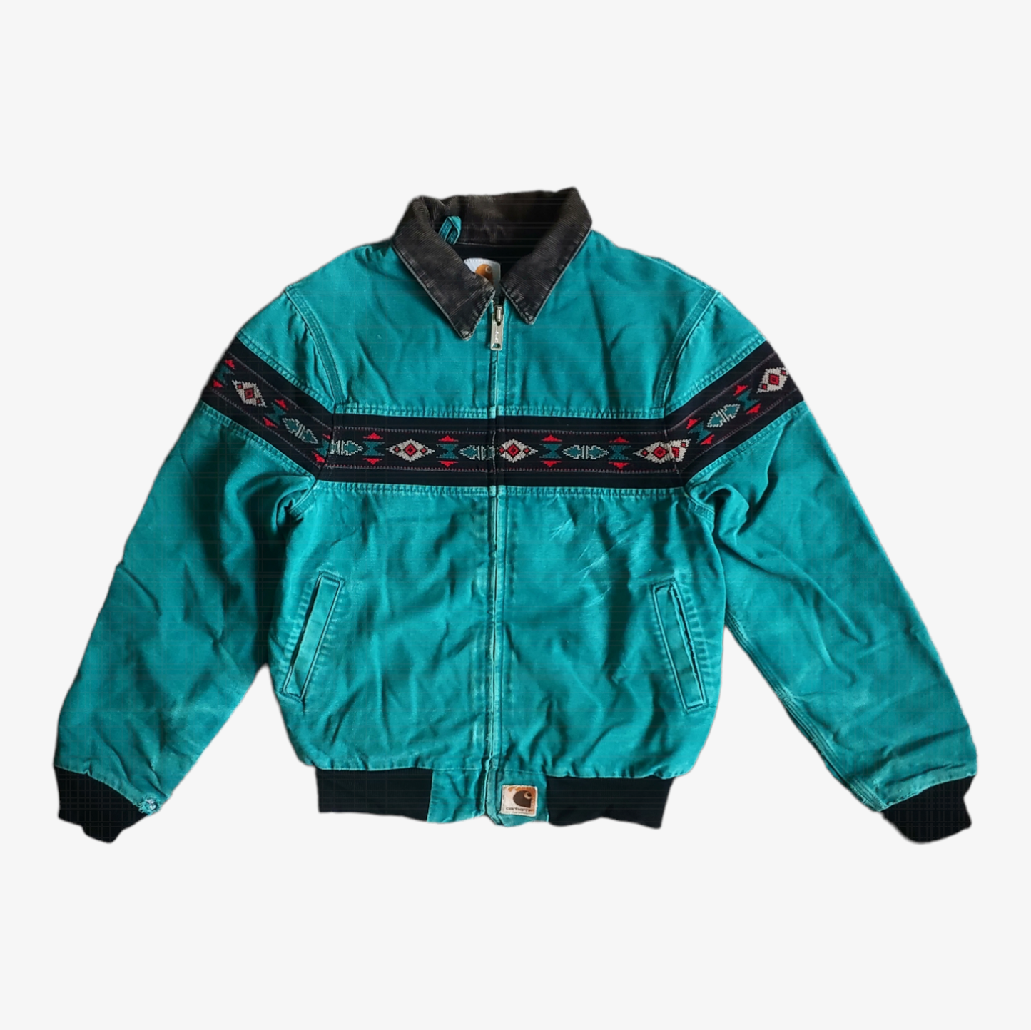 Vintage 90s Carhartt Aztec Navajo Patterned Turquoise Workwear Jacket - Casspios Dream