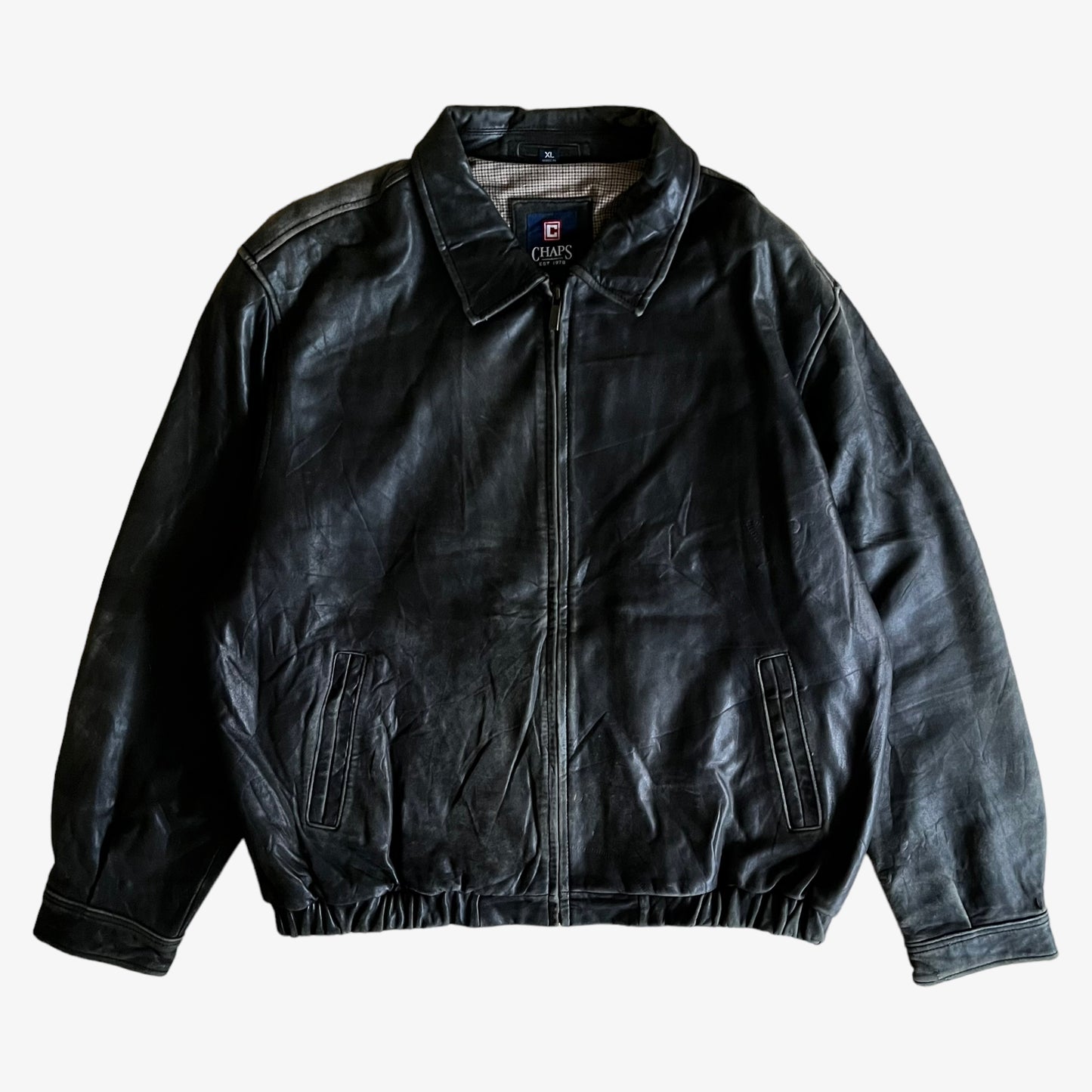 Vintage 90s Chaps Black Leather Driving Jacket - Casspios Dream