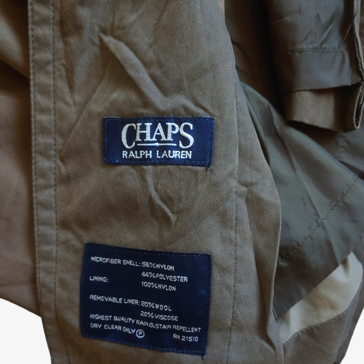 Vintage 90s Chaps Polo Ralph Lauren Brown Trench Coat Inside Label - Casspios Dream