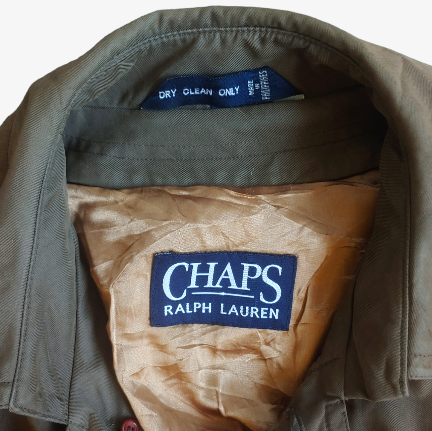 Vintage 90s Chaps Polo Ralph Lauren Brown Trench Coat Label - Casspios Dream