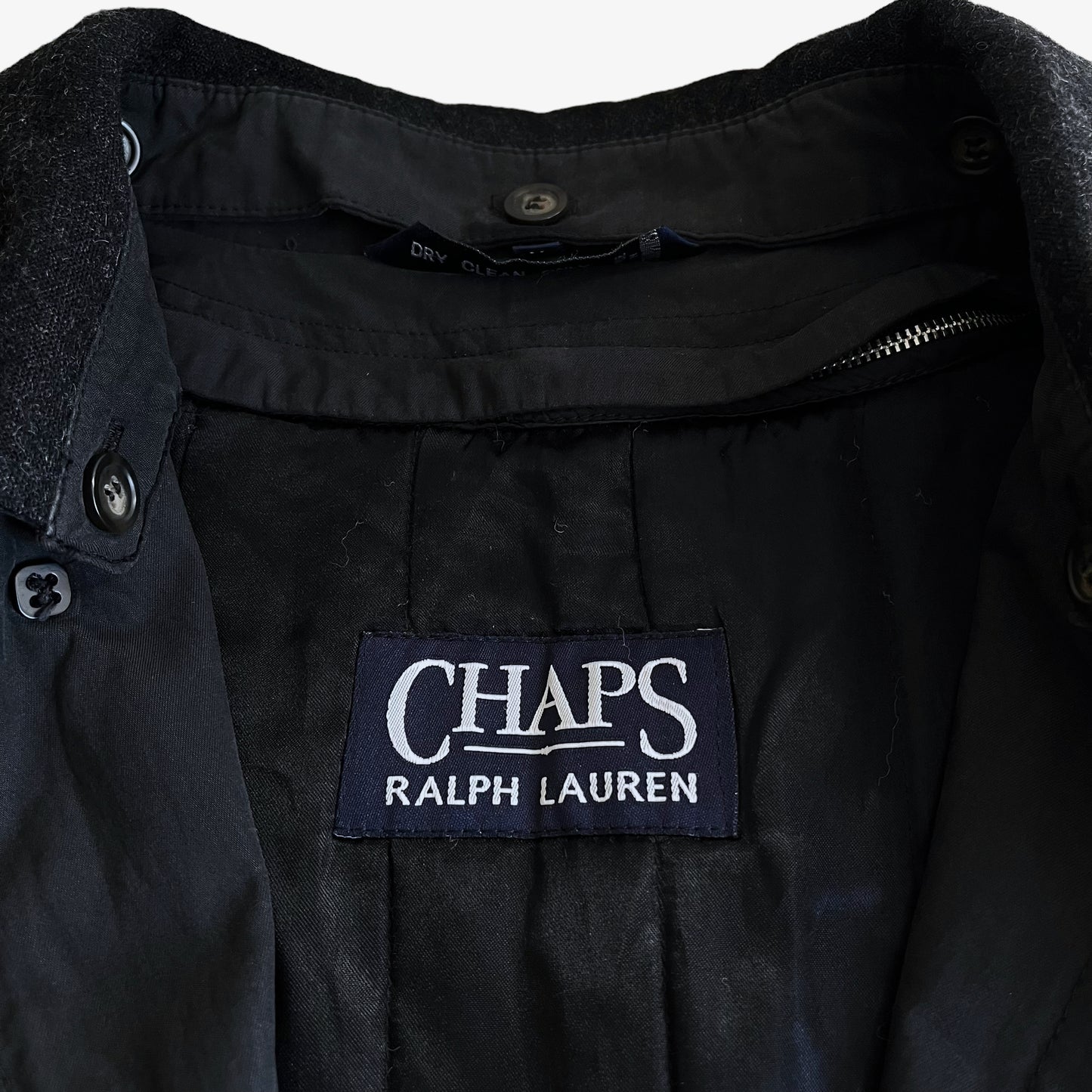Vintage 90s Chaps Ralph Lauren Black Trench Coat Label - Casspios Dream