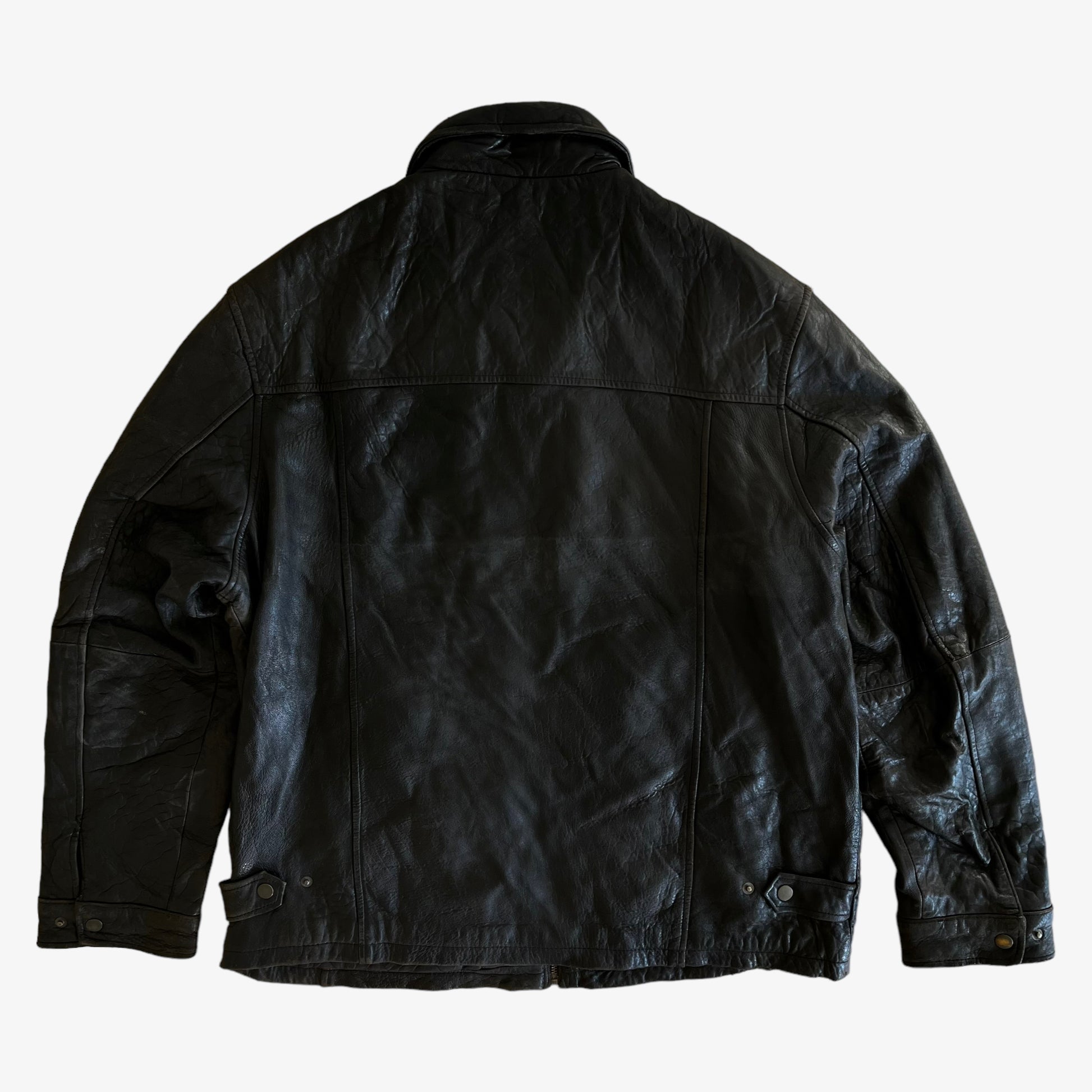 Vintage 90s Chaps Soft Black Leather Driving Jacket Back - Casspios Dream