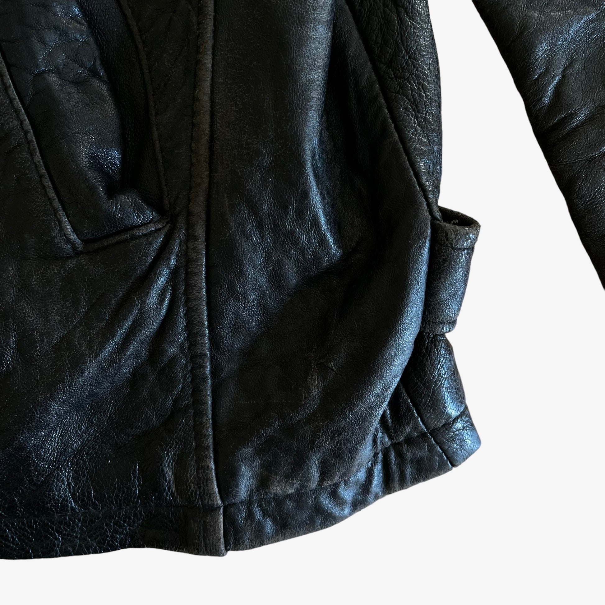 Vintage 90s Chaps Soft Black Leather Driving Jacket Hem - Casspios Dream
