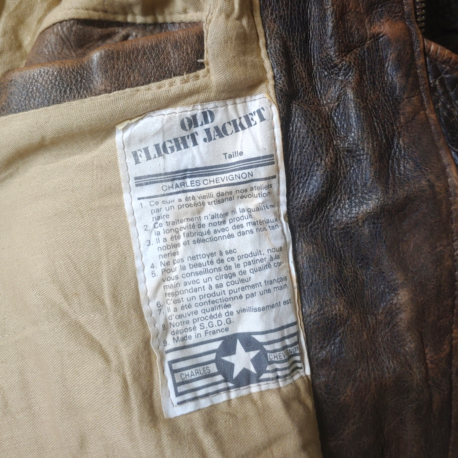 Vintage 90s Chevignon 3 Three Flag Brown Leather Fighter Pilot Jacket Label - Casspios Dream