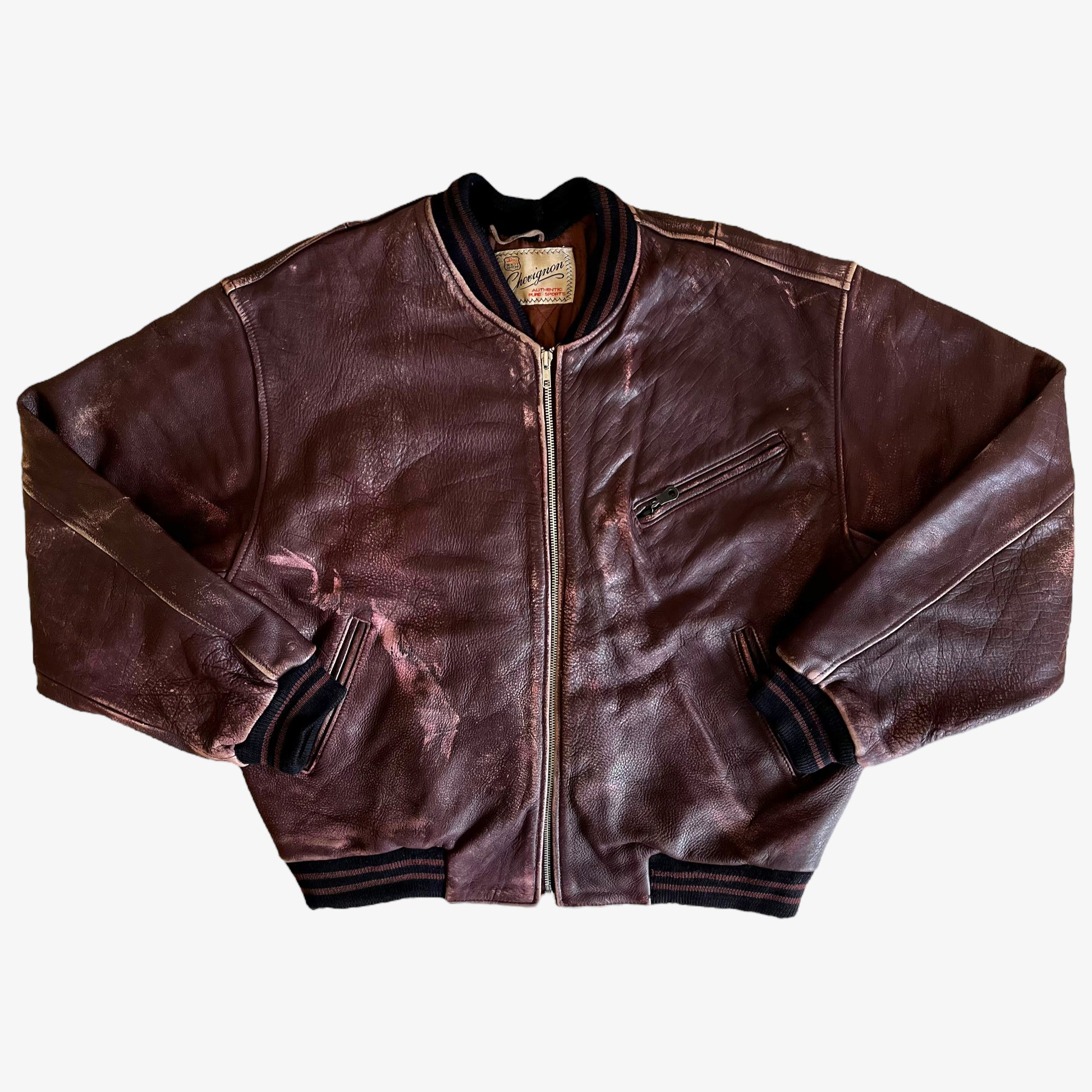 Vintage 90s Chevignon Burgundy Leather Jacket With Back Spell Out - Casspios Dream